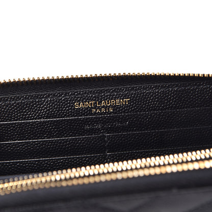 Saint Laurent Grain De Poudre Matelasse Chevron Monogram Zip Around Wallet Black 6 of 7