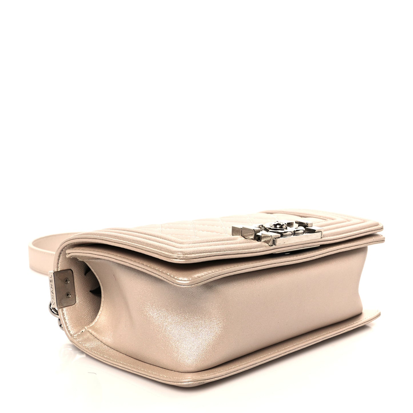 Metallic Calfskin Quilted Small Boy Flap Light Pink