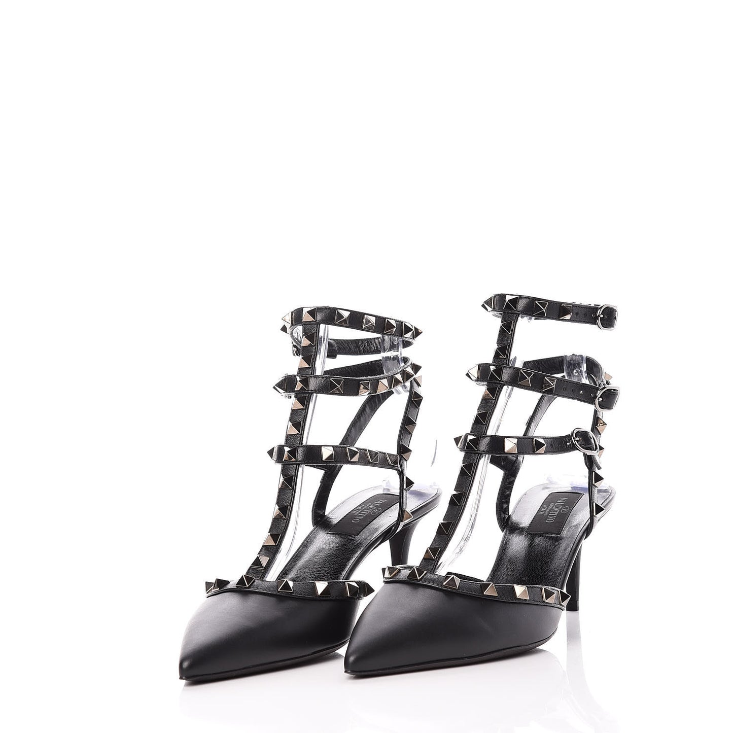 Nappa Rockstud Ankle Strap Low Heel Pumps 39 Black