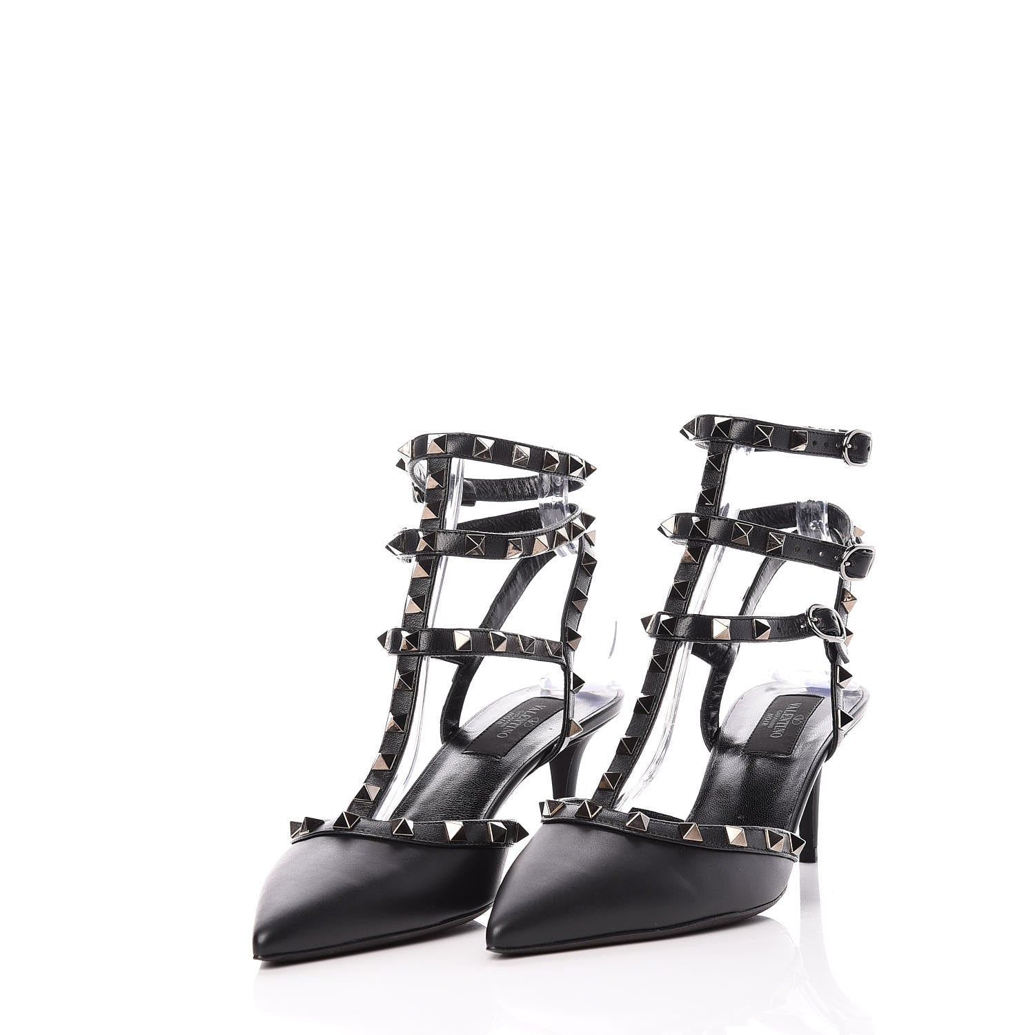 Valentino Garavani Nappa Rockstud Ankle Strap Low Heel Pumps 39 Black 3 of 8