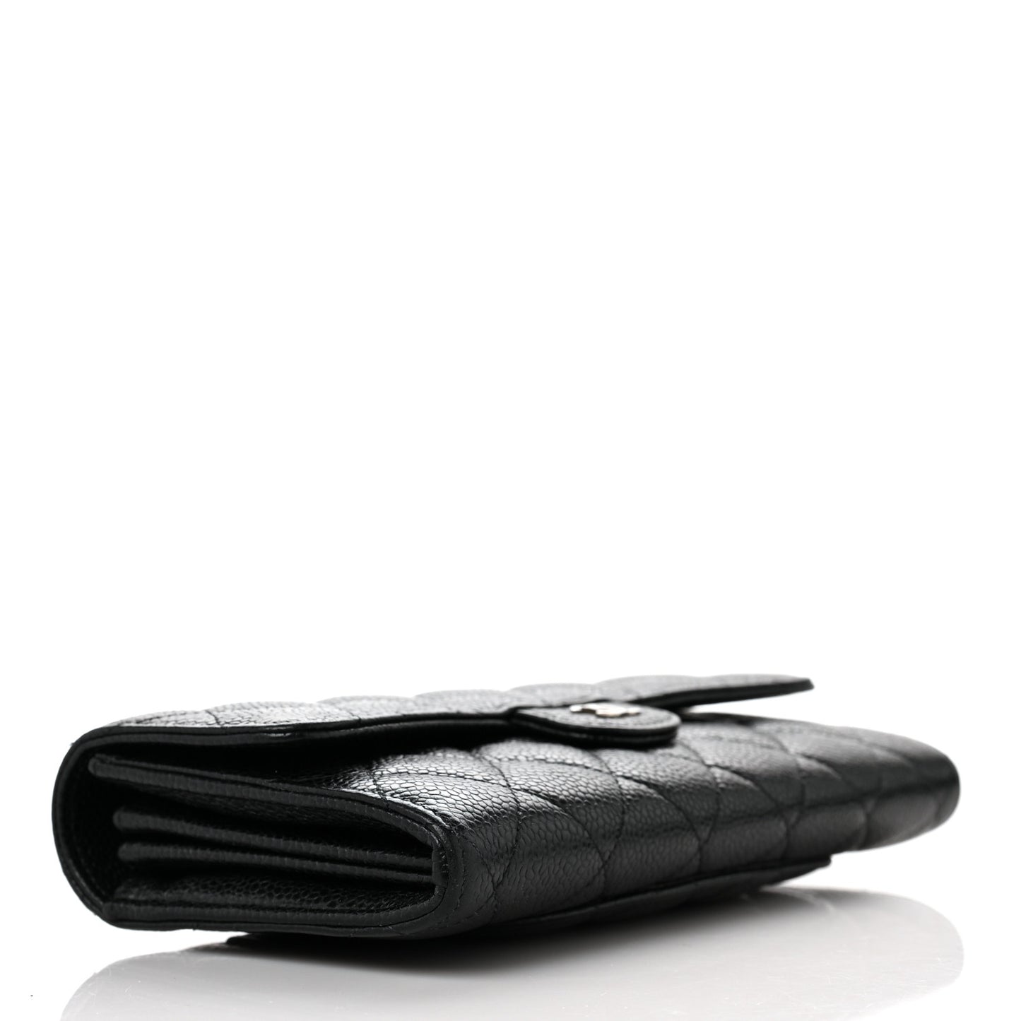 Caviar Quilted Large Gusset Flap Wallet Black