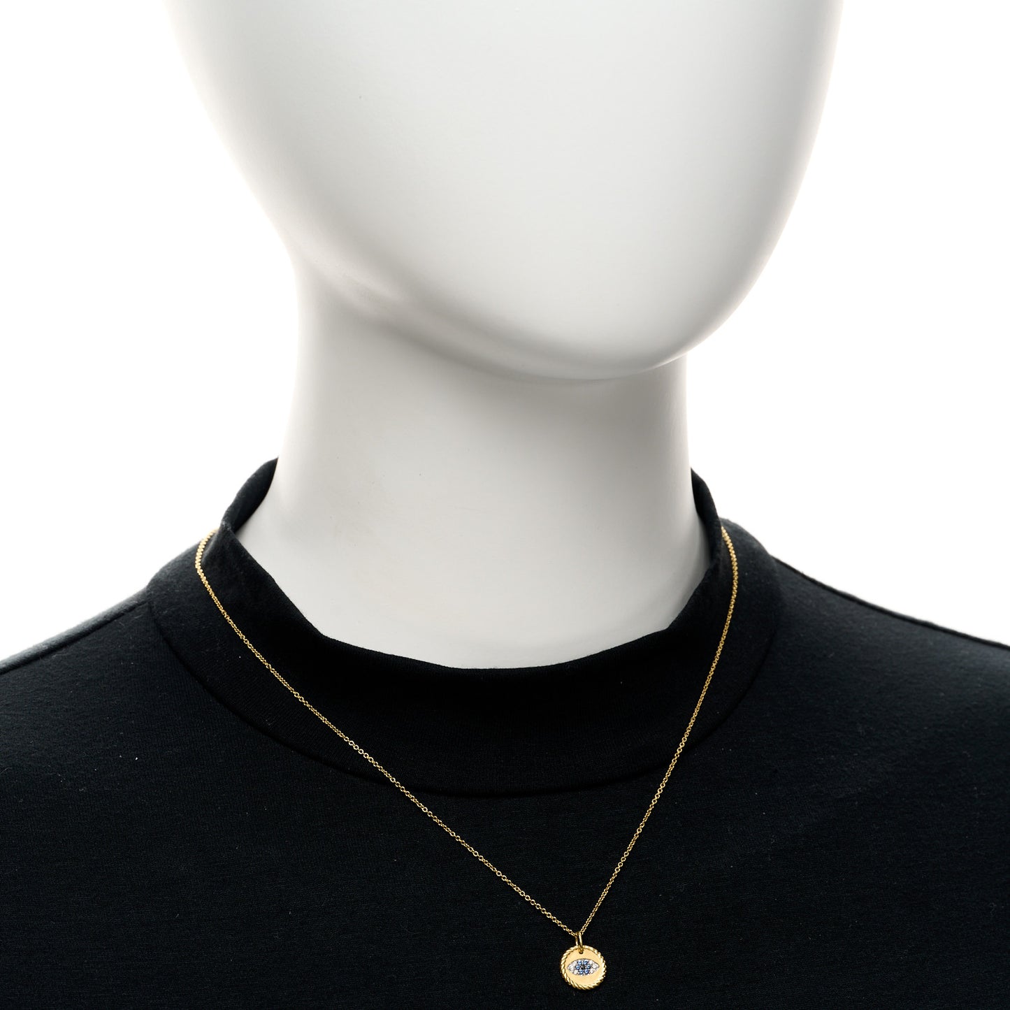 18K Yellow Gold Blue Sapphire Diamond Evil Eye Necklace