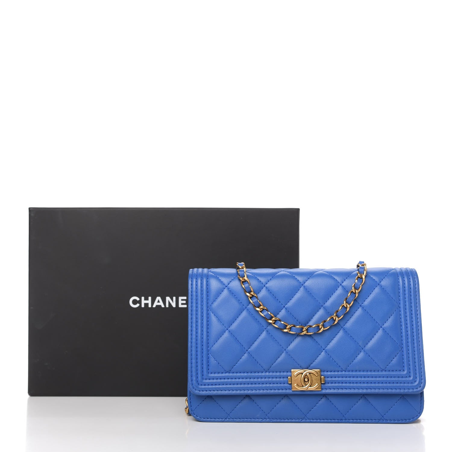 Chanel Lambskin Quilted Boy Wallet On Chain WOC Blue 12 of 12