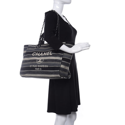 Chanel Striped Canvas Medium Deauville Tote Black 2 of 11