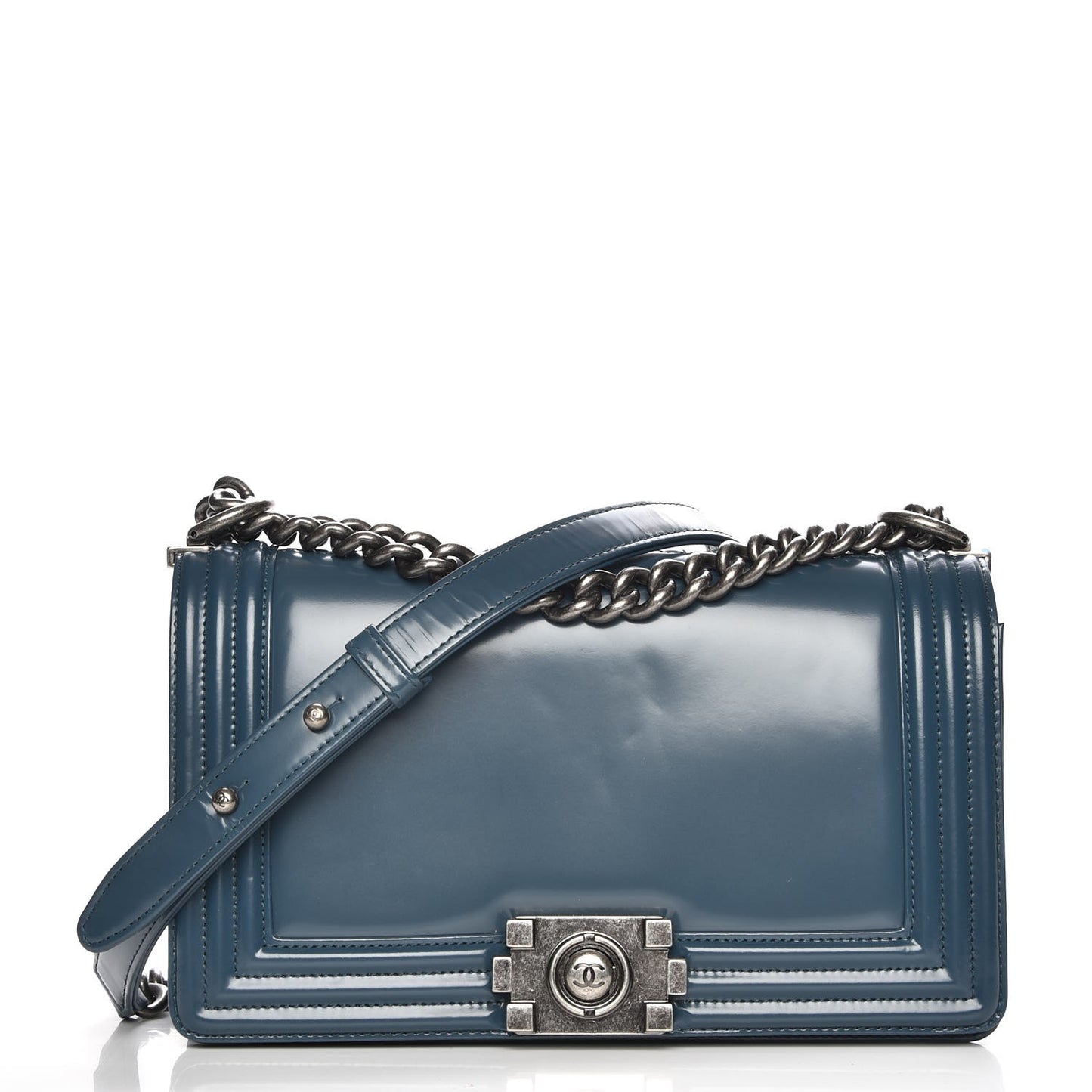 Glazed Calfskin Medium Boy Flap Blue