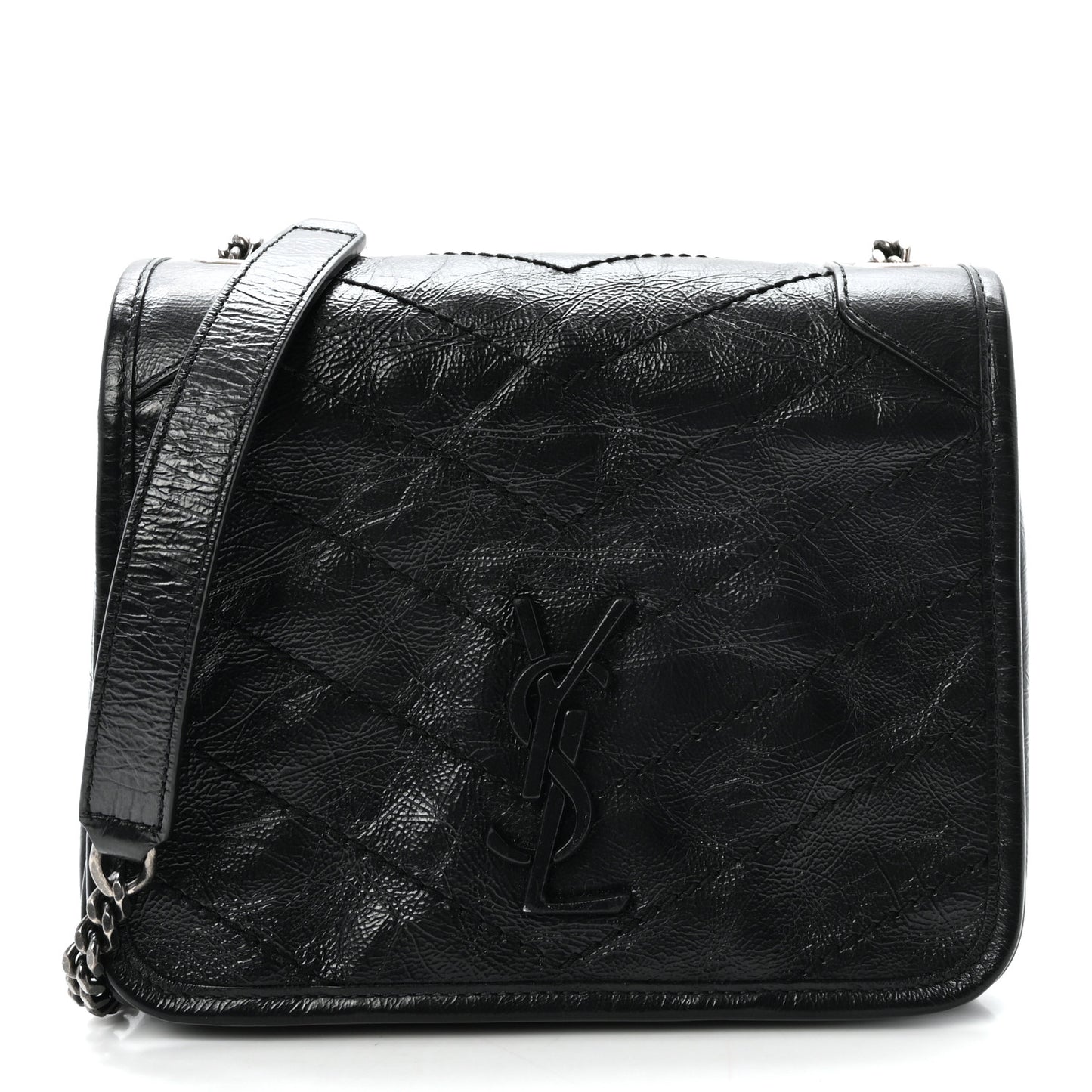 Crinkled Calfskin Matelasse Monogram Niki Chain Wallet Black