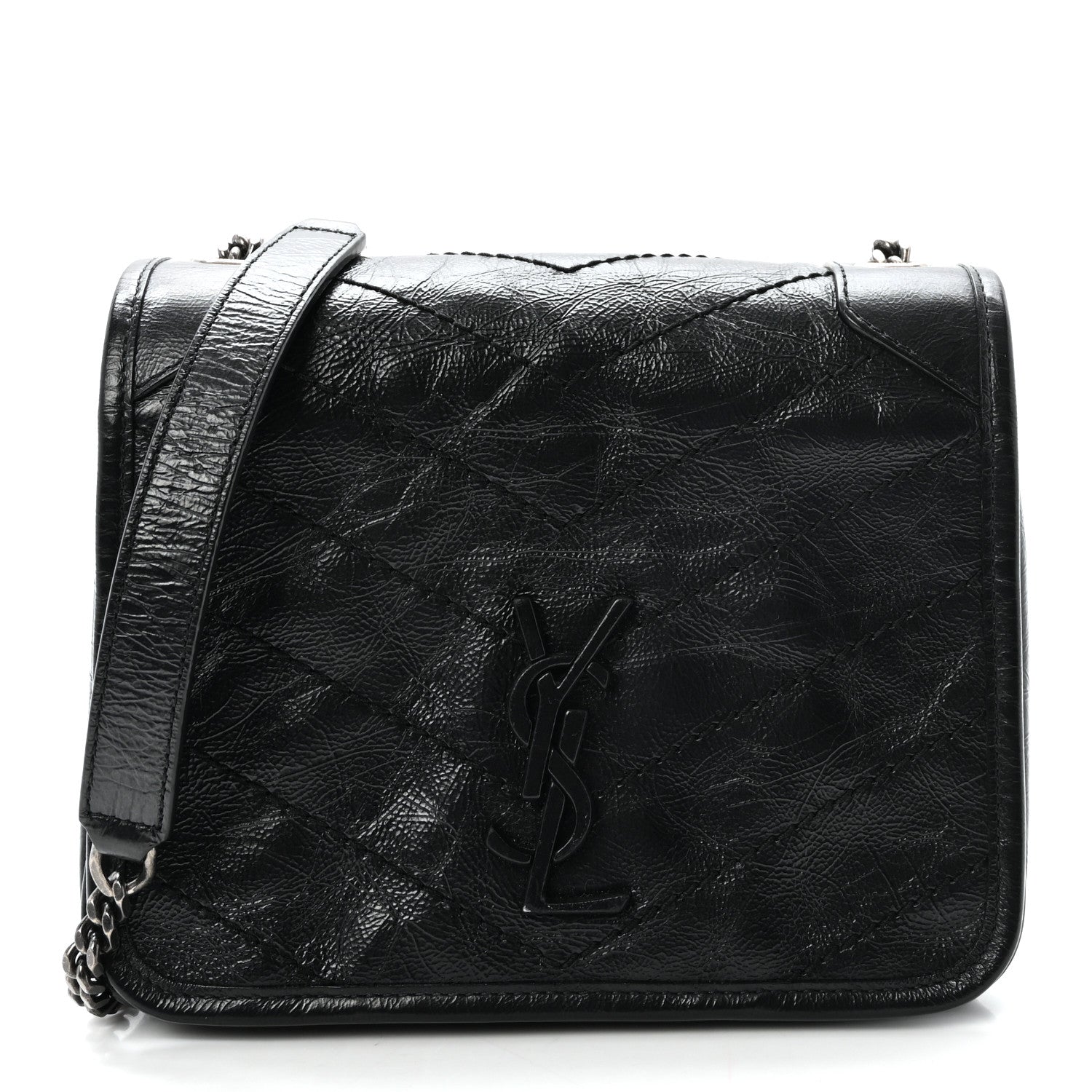 Saint Laurent Crinkled Calfskin Matelasse Monogram Niki Chain Wallet Black 1 of 10