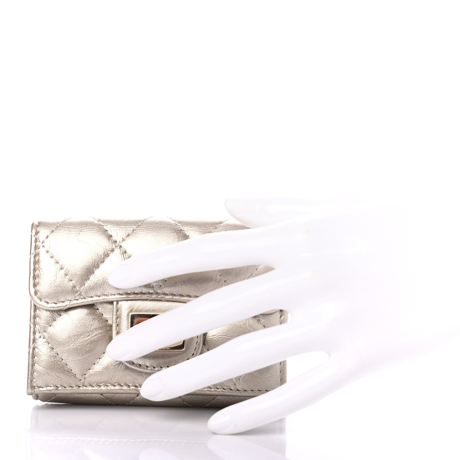 Chanel Metallic Aged Calfskin Quilted Reissue Compact Wallet Gold 2 of 7
