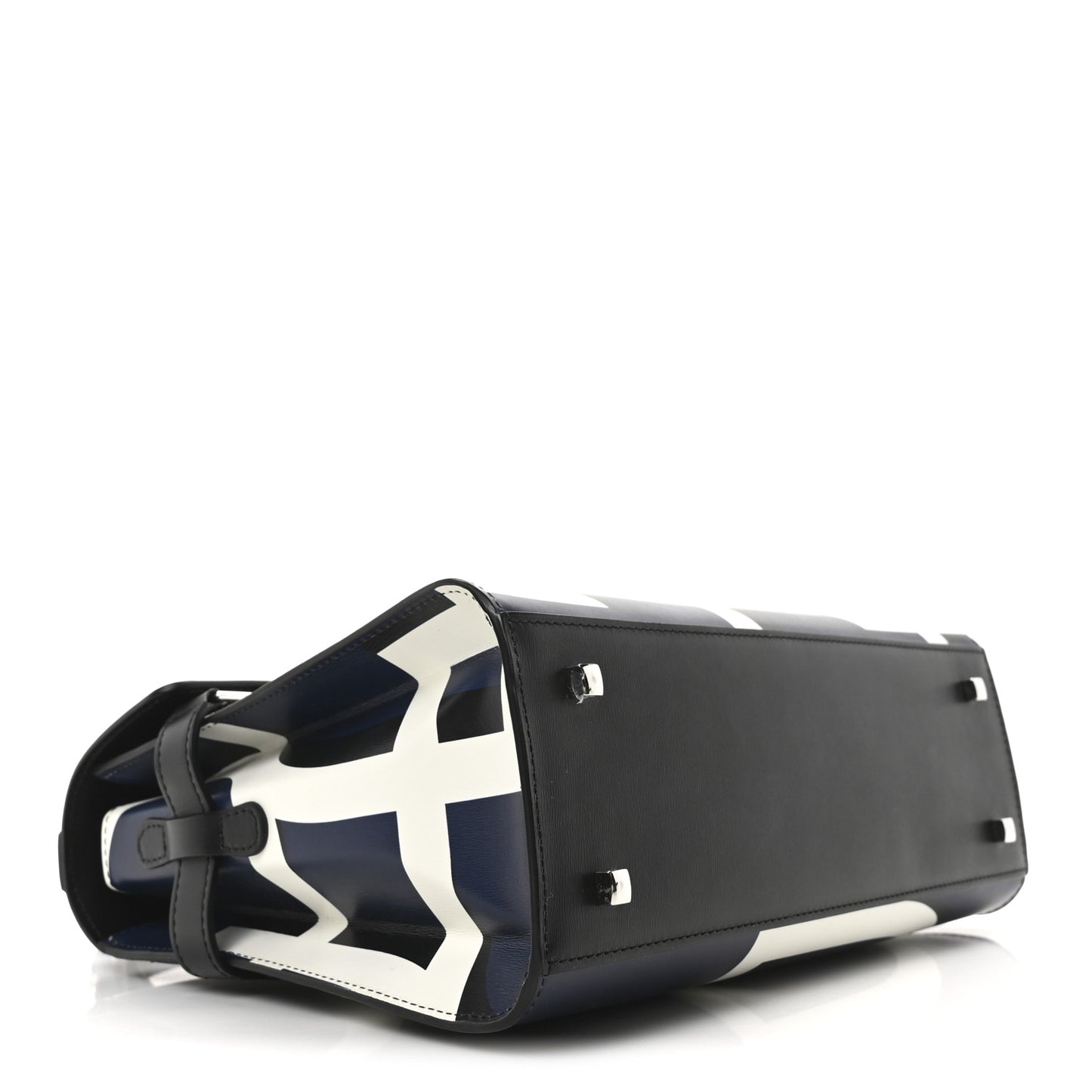 Box Calfskin MM Tempete Satchel Navy Ivory Black