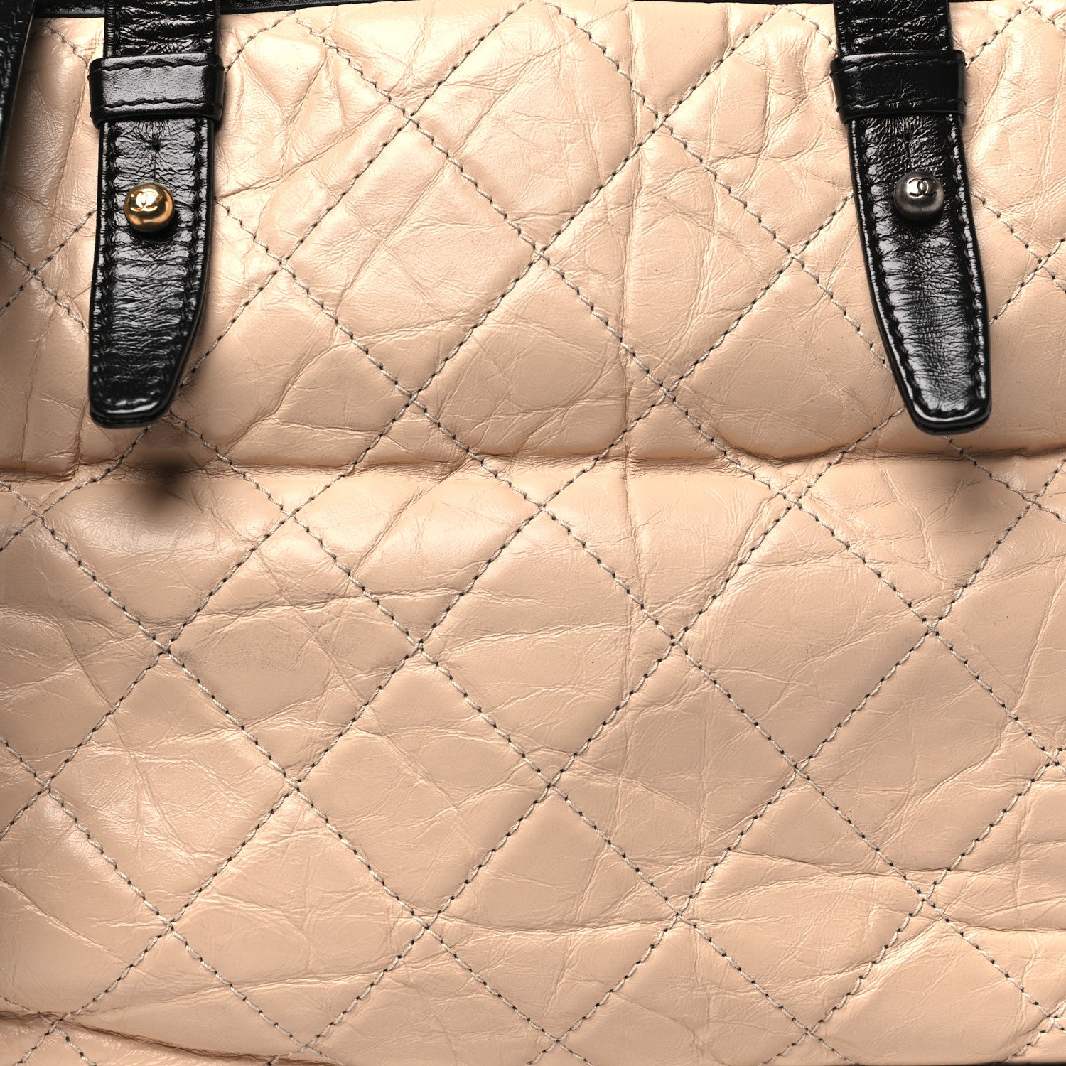Chanel Aged Calfskin Quilted Medium Gabrielle Shopping Tote Beige Black 8 of 11