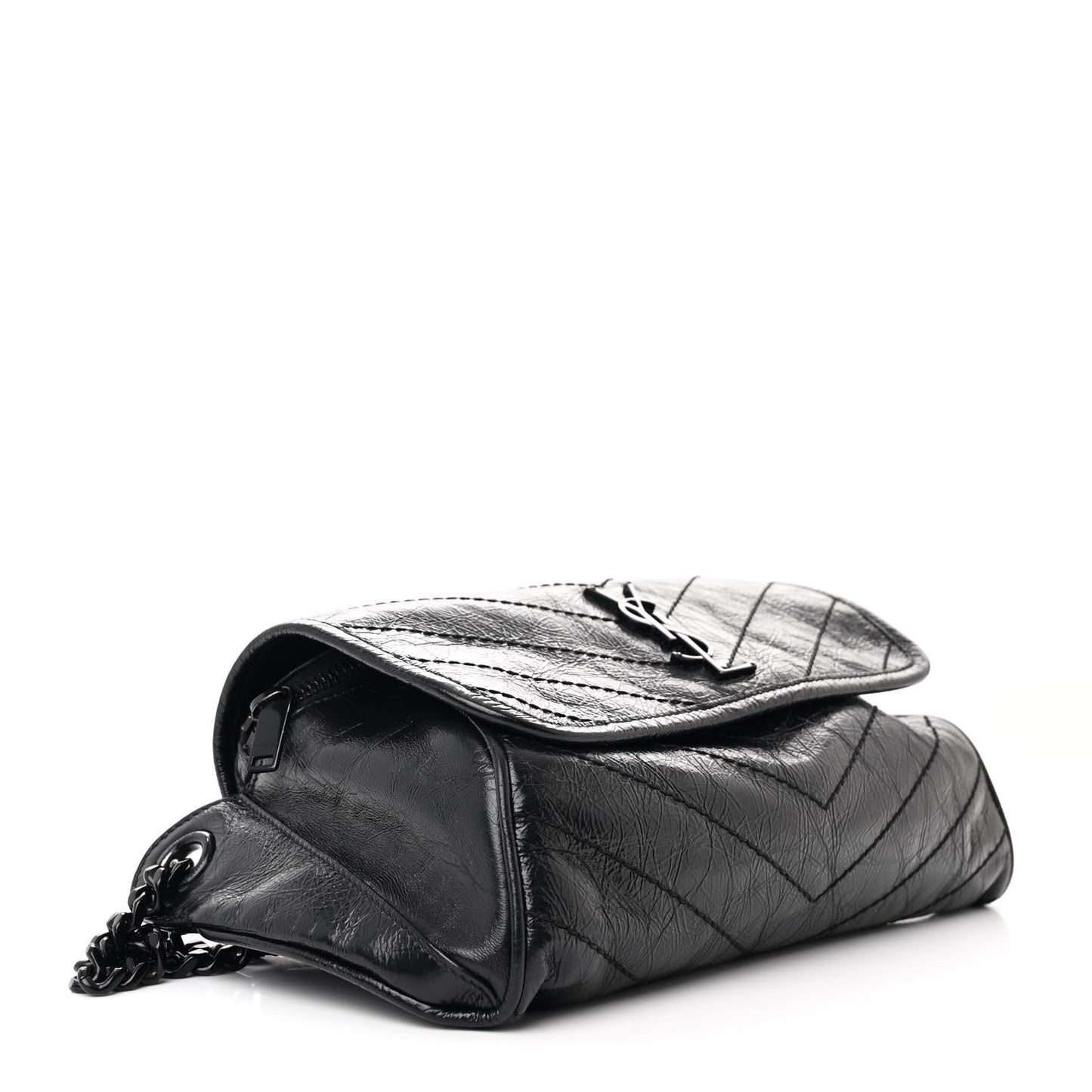 Crinkled Calfskin Matelasse Monogram Niki Body Bag Black