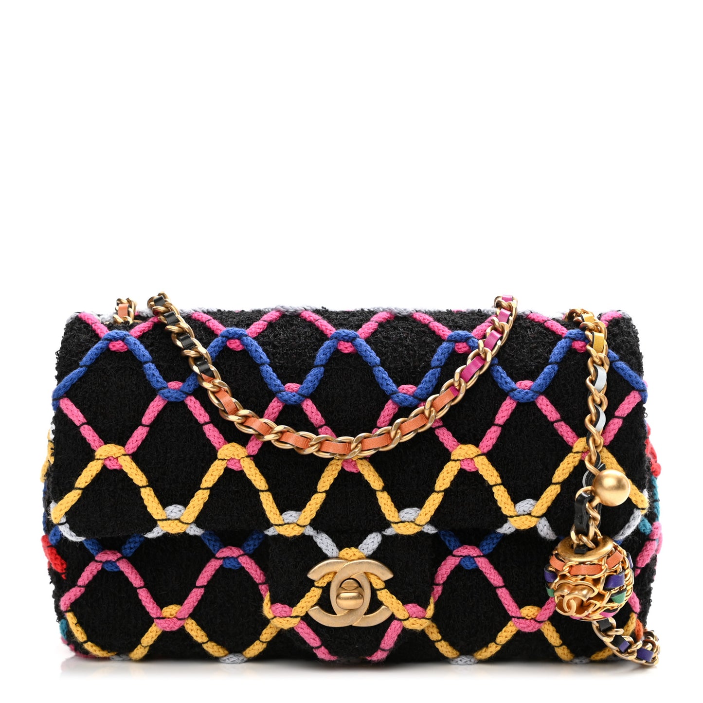Tweed Diamond Threaded Mini Rectangular Pearl Crush Flap Black Multicolor
