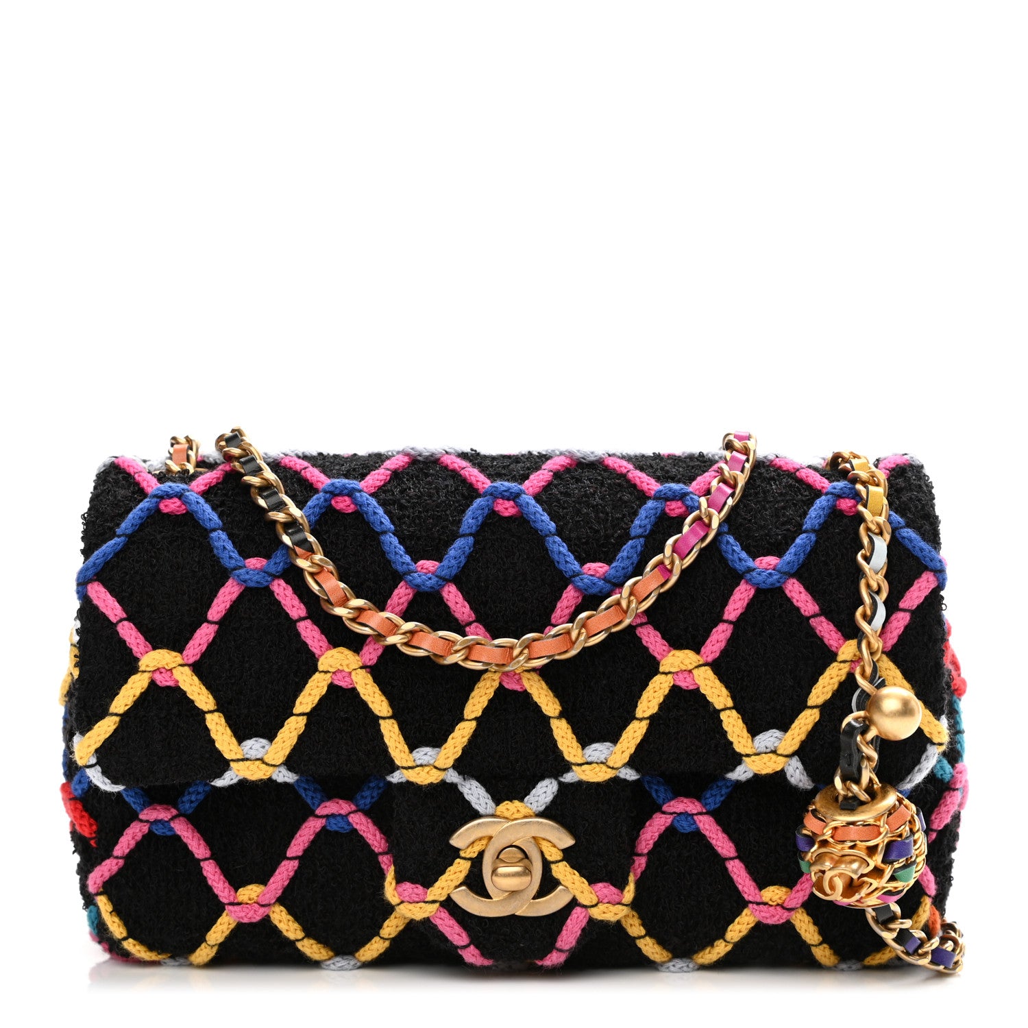 Chanel Tweed Diamond Threaded Mini Rectangular Pearl Crush Flap Black Multicolor 1 of 11