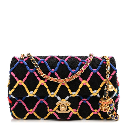 Chanel Tweed Diamond Threaded Mini Rectangular Pearl Crush Flap Black Multicolor 1 of 11