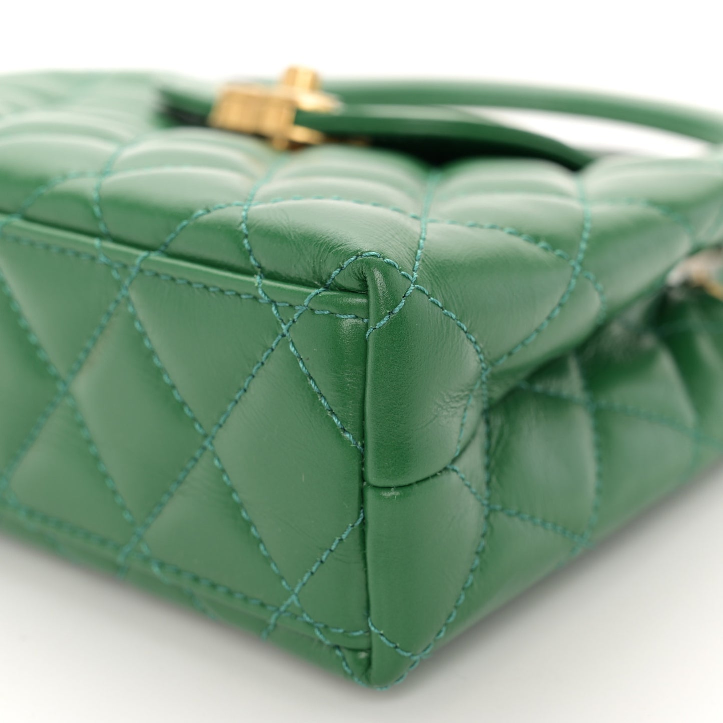 Shiny Aged Calfskin Quilted Nano Kelly Shopper Green