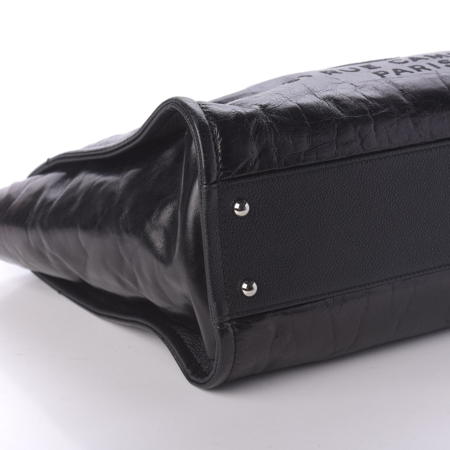 Glazed Calfskin Small Deauville Tote Black