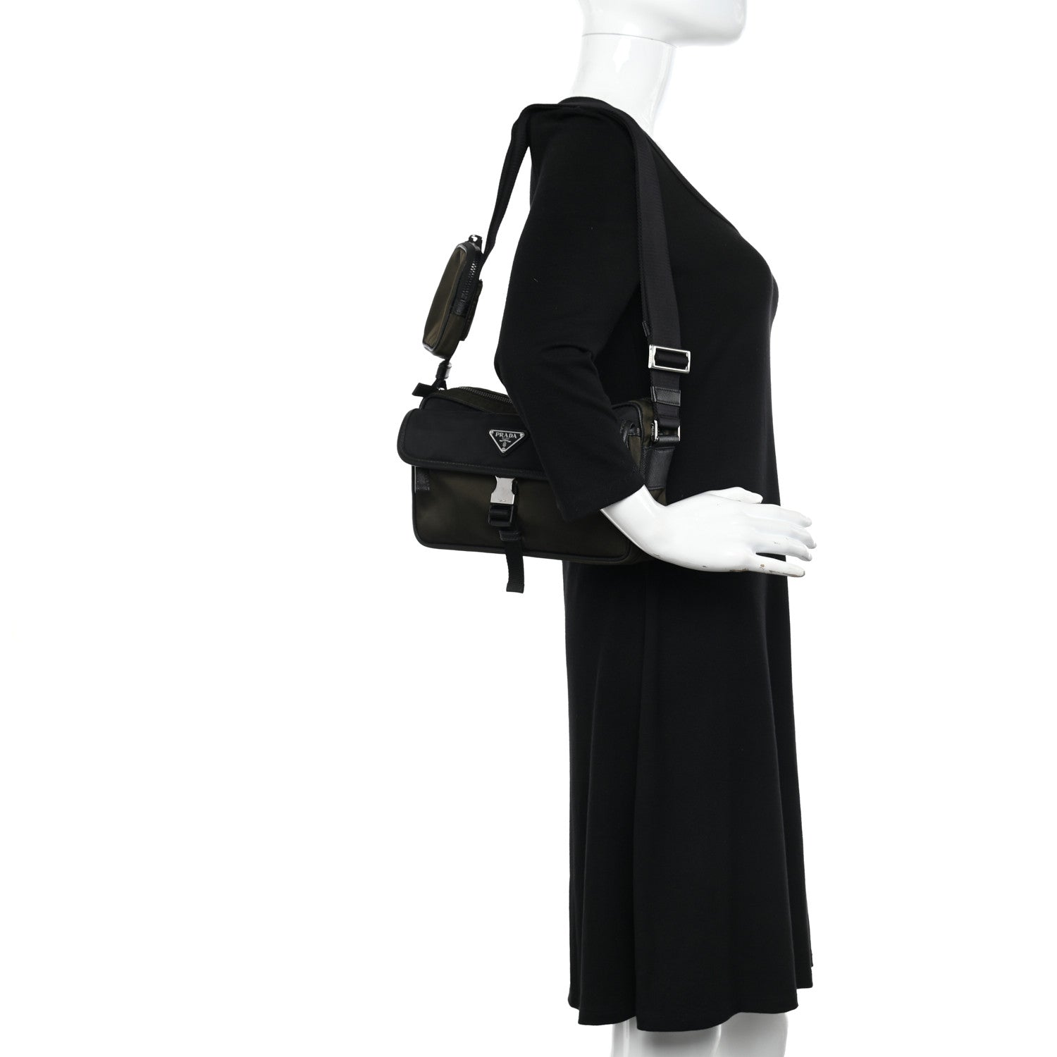 Prada Tessuto Nylon Saffiano Pocket Single Snap Buckle Messenger Flap Bag Mimetico Black 3 of 10