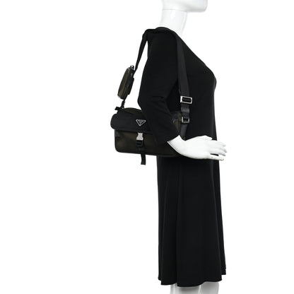 Prada Tessuto Nylon Saffiano Pocket Single Snap Buckle Messenger Flap Bag Mimetico Black 3 of 10