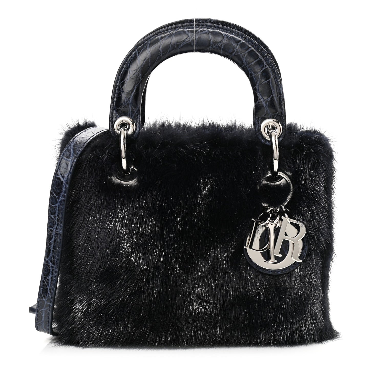 Mink Fur Crocodile Mini Lady Dior Navy Blue