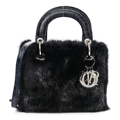 Christian Dior Mink Fur Crocodile Mini Lady Dior Navy Blue 1 of 9