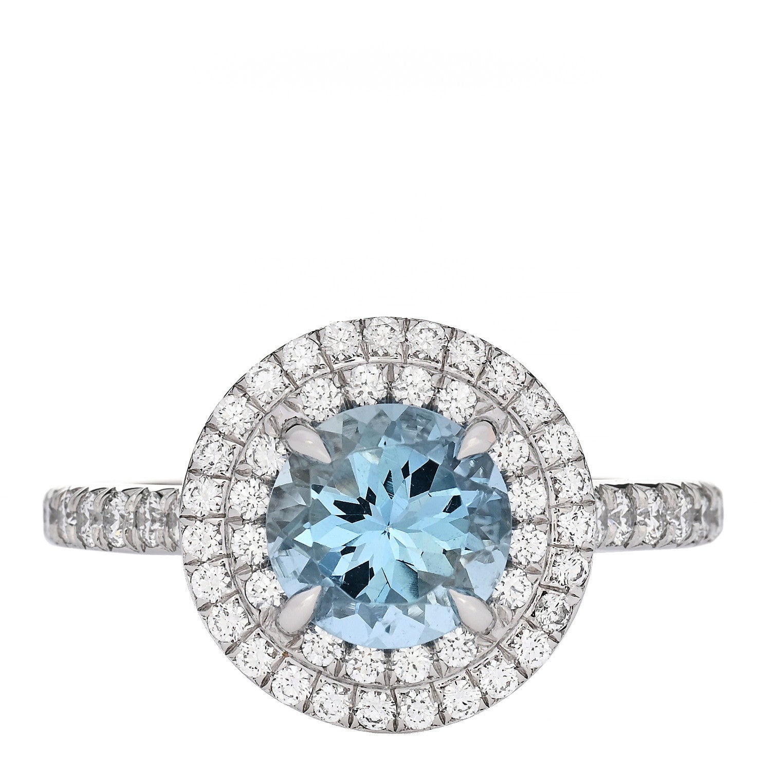 Tiffany Platinum Diamond Aquamarine Soleste Ring 49 5 1 of 6