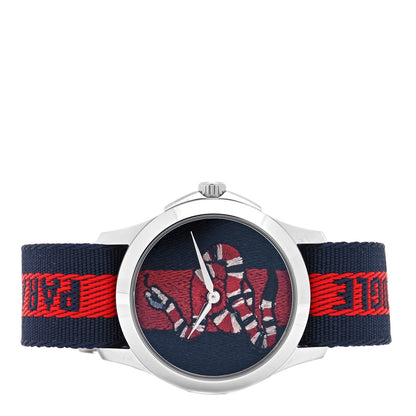 Gucci Stainless Steel Nylon 38mm Le Marche Des Merveilles Snake Quartz Watch Navy 2 of 5