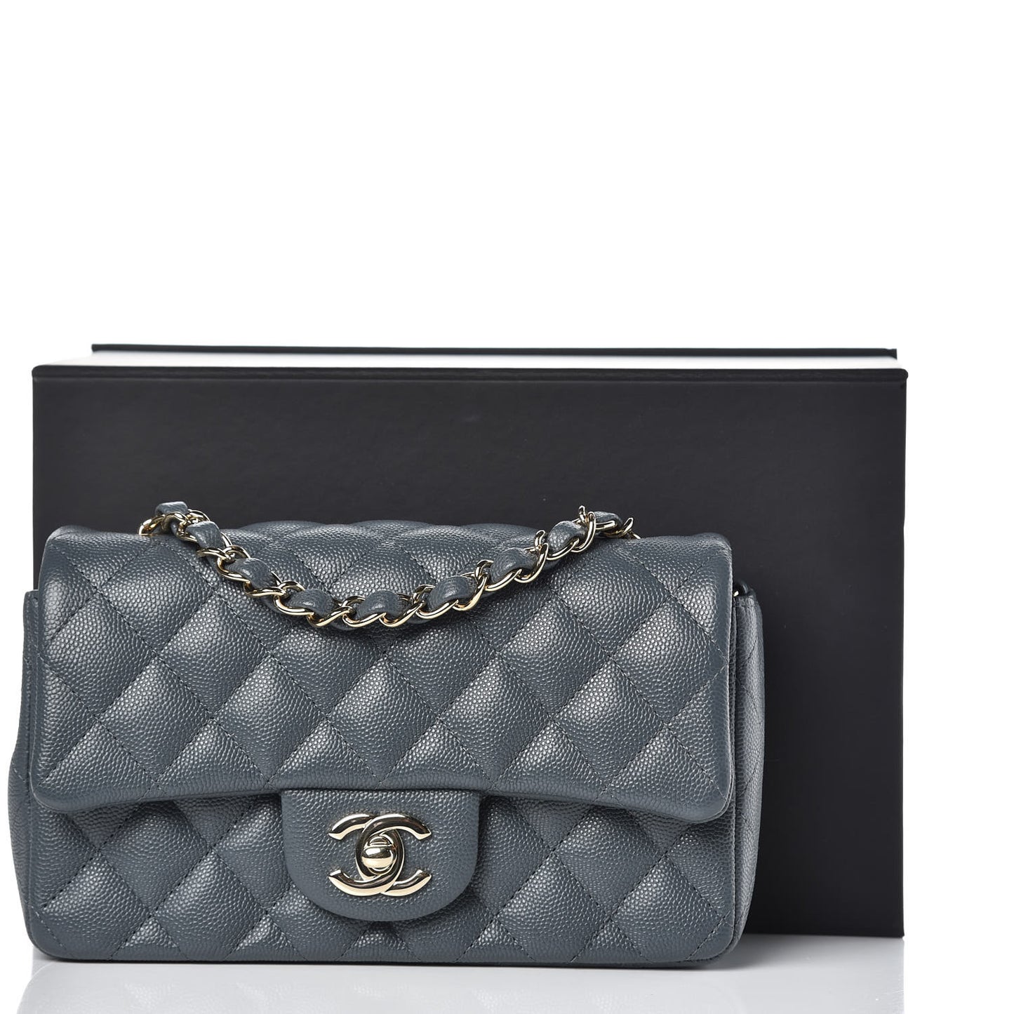 Caviar Quilted Mini Rectangular Flap Dark Grey