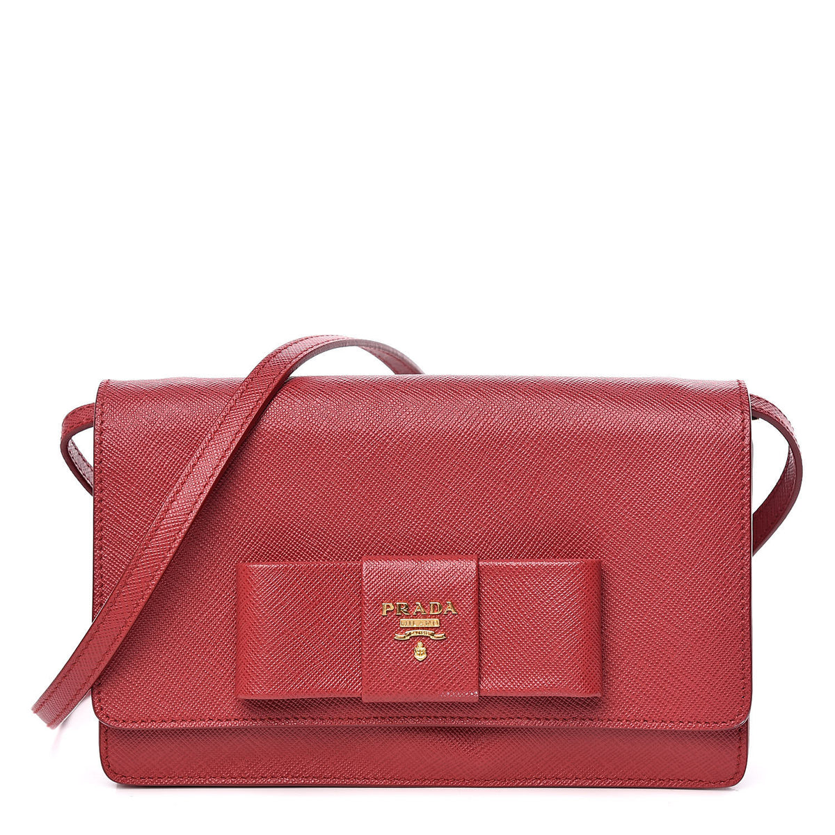Prada Saffiano Fiocco Bow Flap Wallet Fuoco 1 of 10