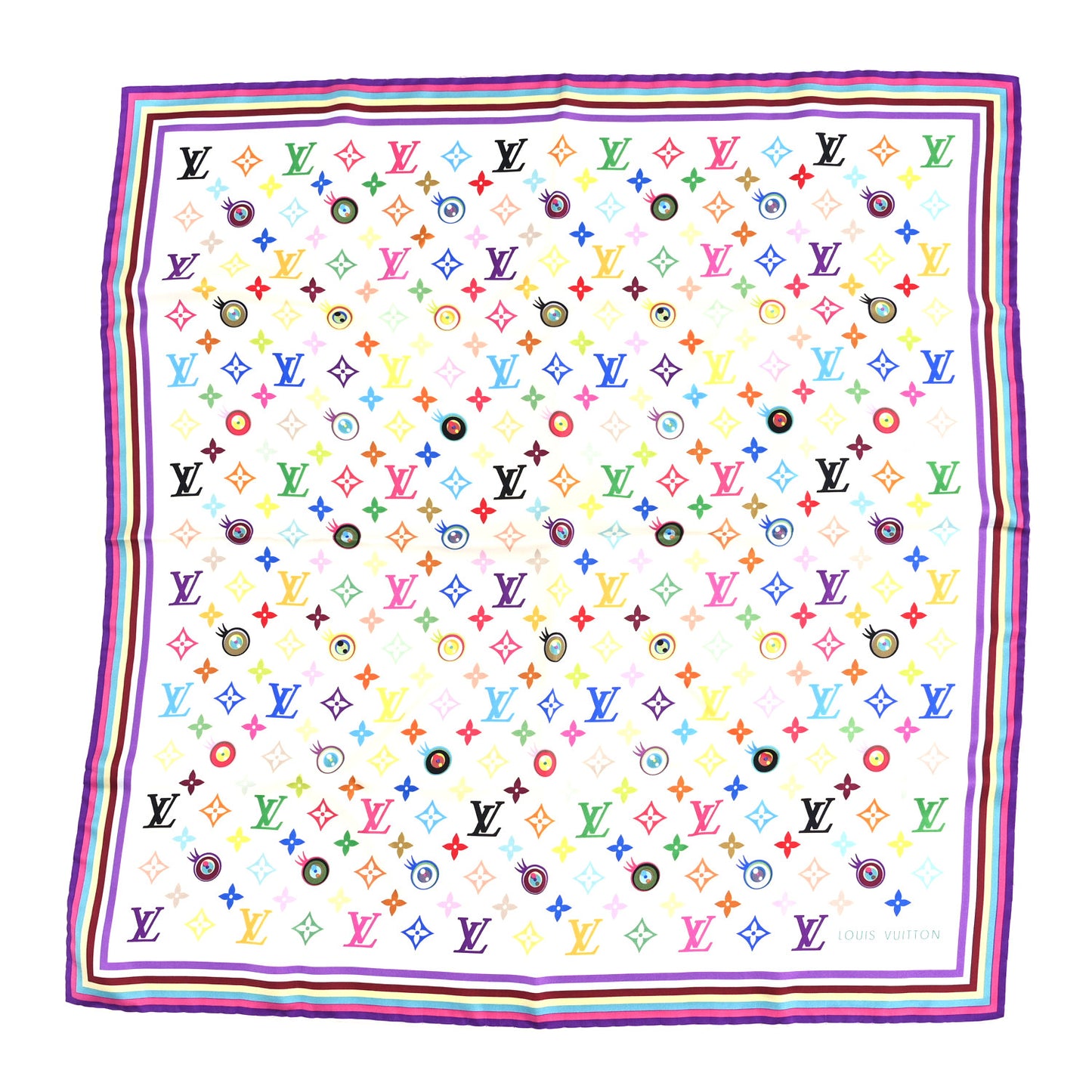 Silk Multicolor Eye Love Scarf White