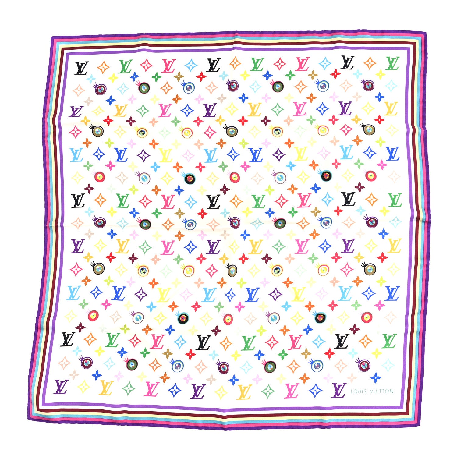 Louis Vuitton Silk Multicolor Eye Love Scarf White 1 of 3