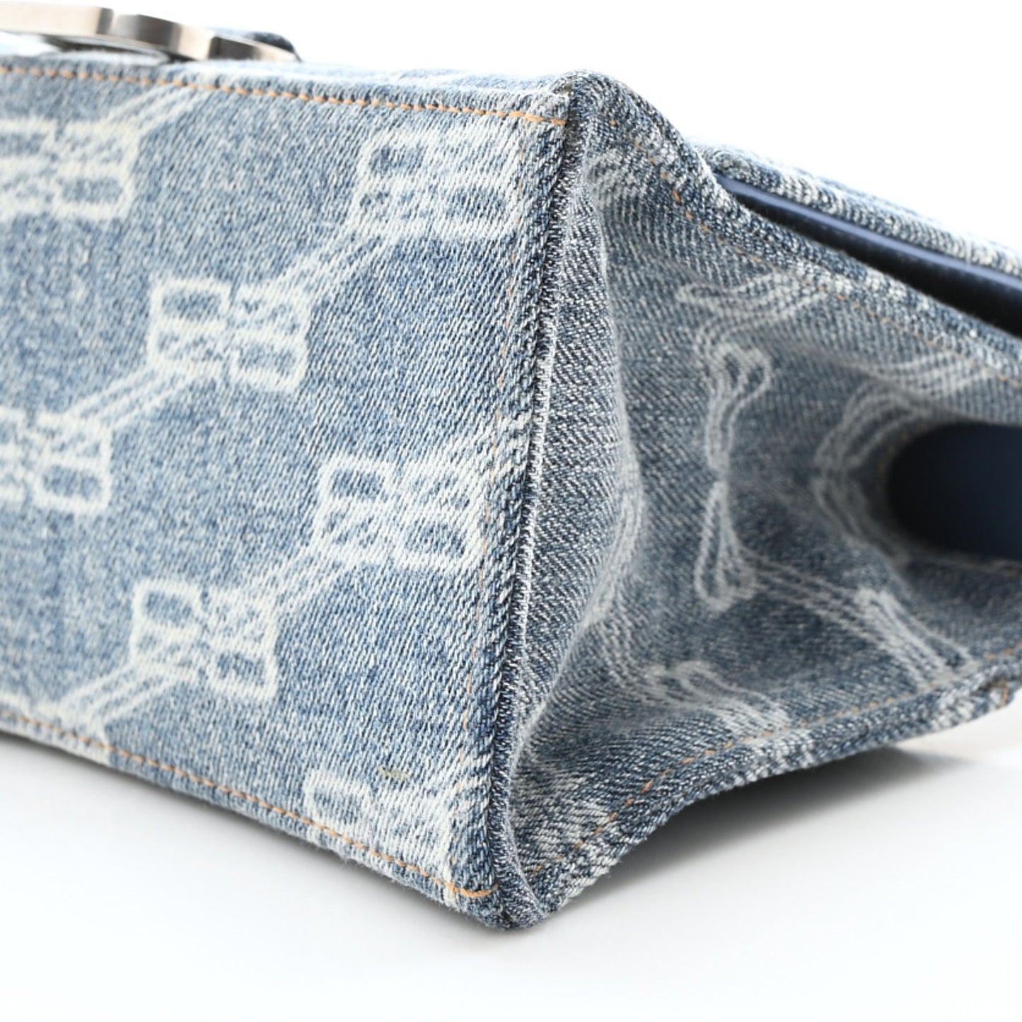 Denim BB Monogram Small Hourglass Top Handle Bag Blue