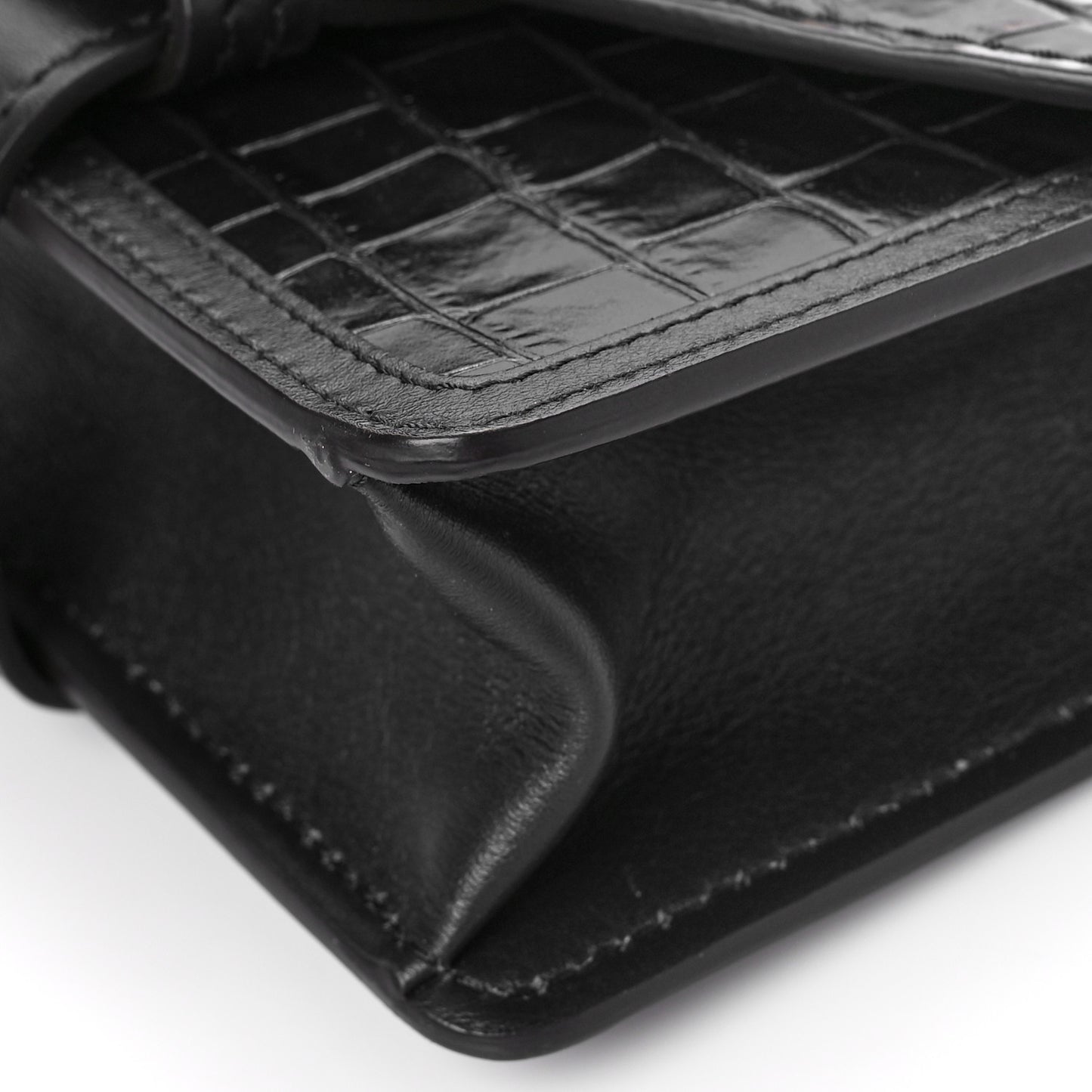 Calfskin Crocodile Embossed Aby Chain Shoulder Bag Black