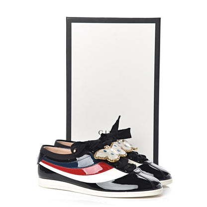 Gucci Patent Calfskin Crystal Womens Web Falacer Sneakers 36.5 Black 11 of 11