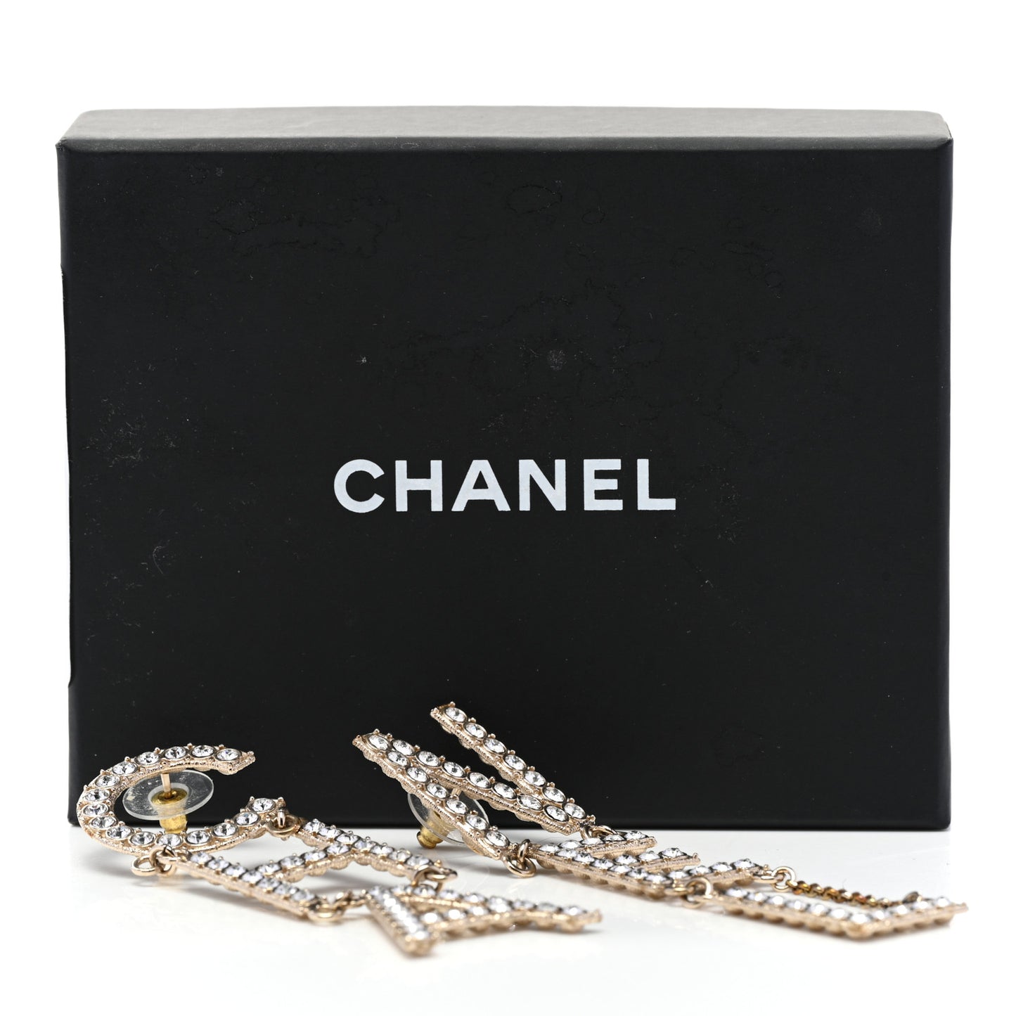 Crystal Cha-Nel Logo Drop Earrings Gold