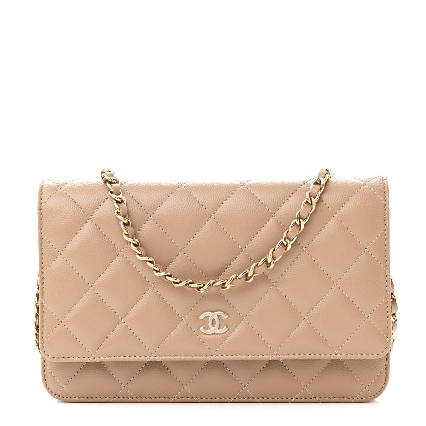 Caviar Quilted Wallet on Chain WOC Dark Beige