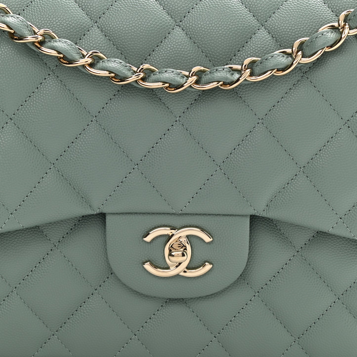 Caviar Quilted Jumbo Double Flap Dark Green