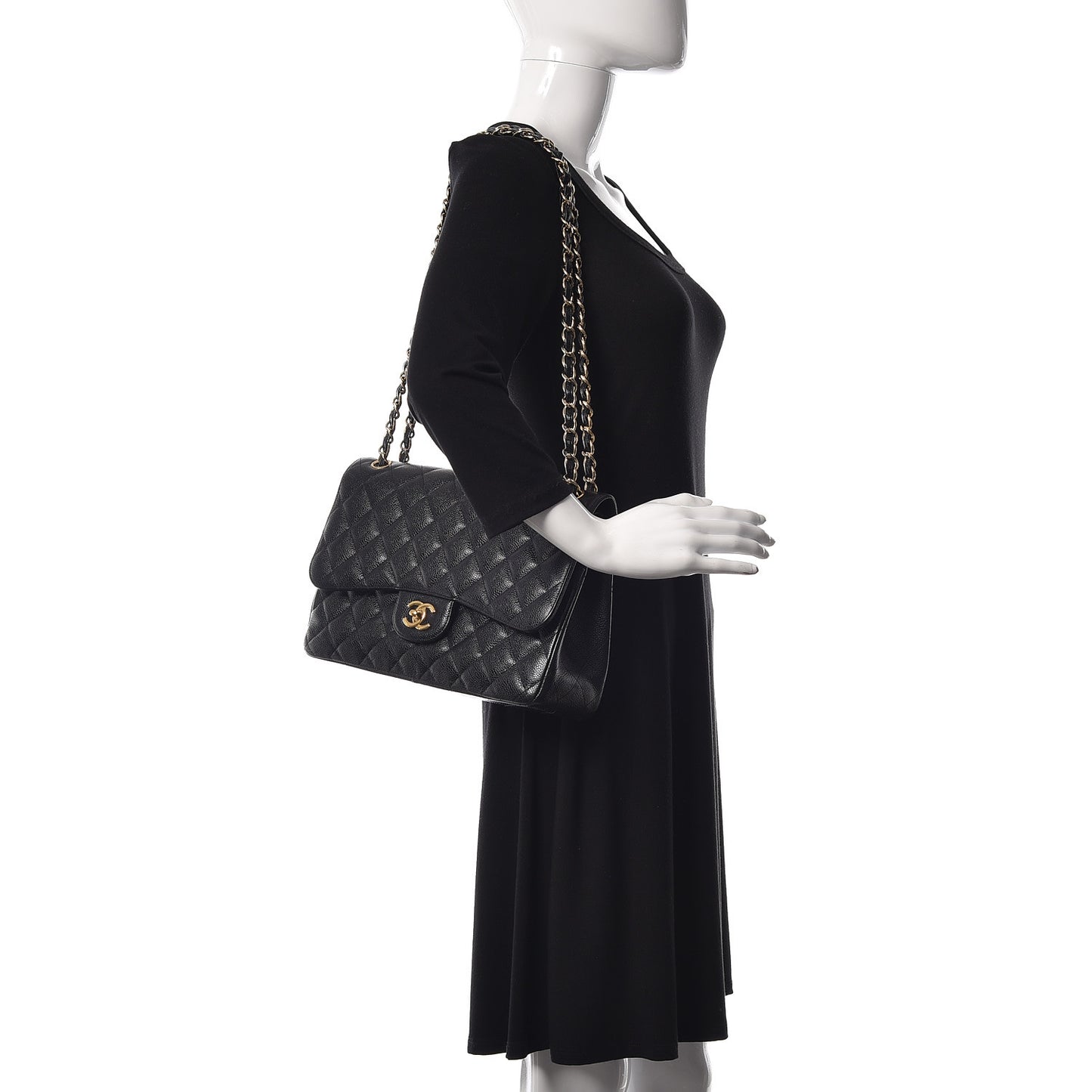Caviar Quilted Jumbo Double Flap Black