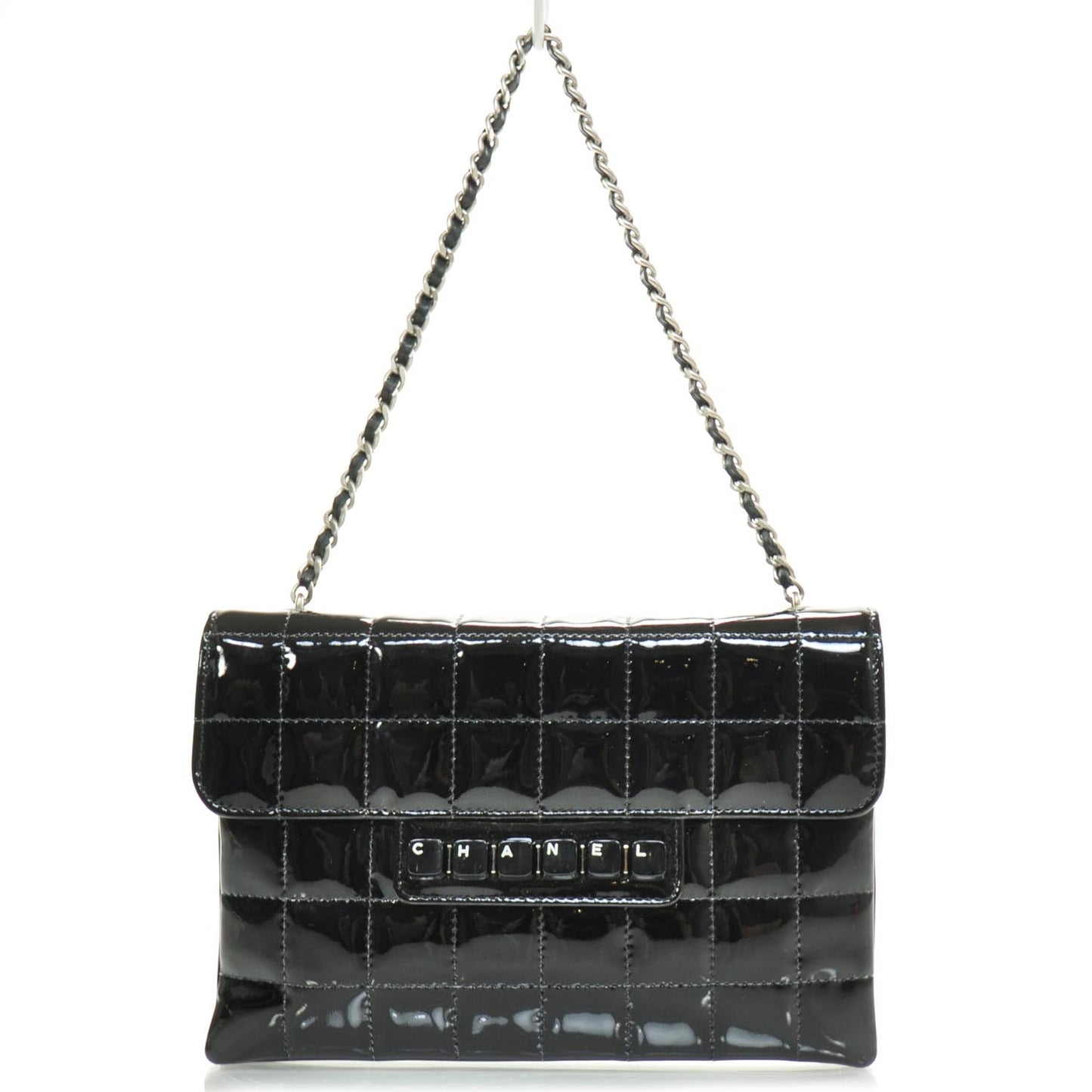 Patent Chocolate Bar Quilted Computer Keys Flap Black