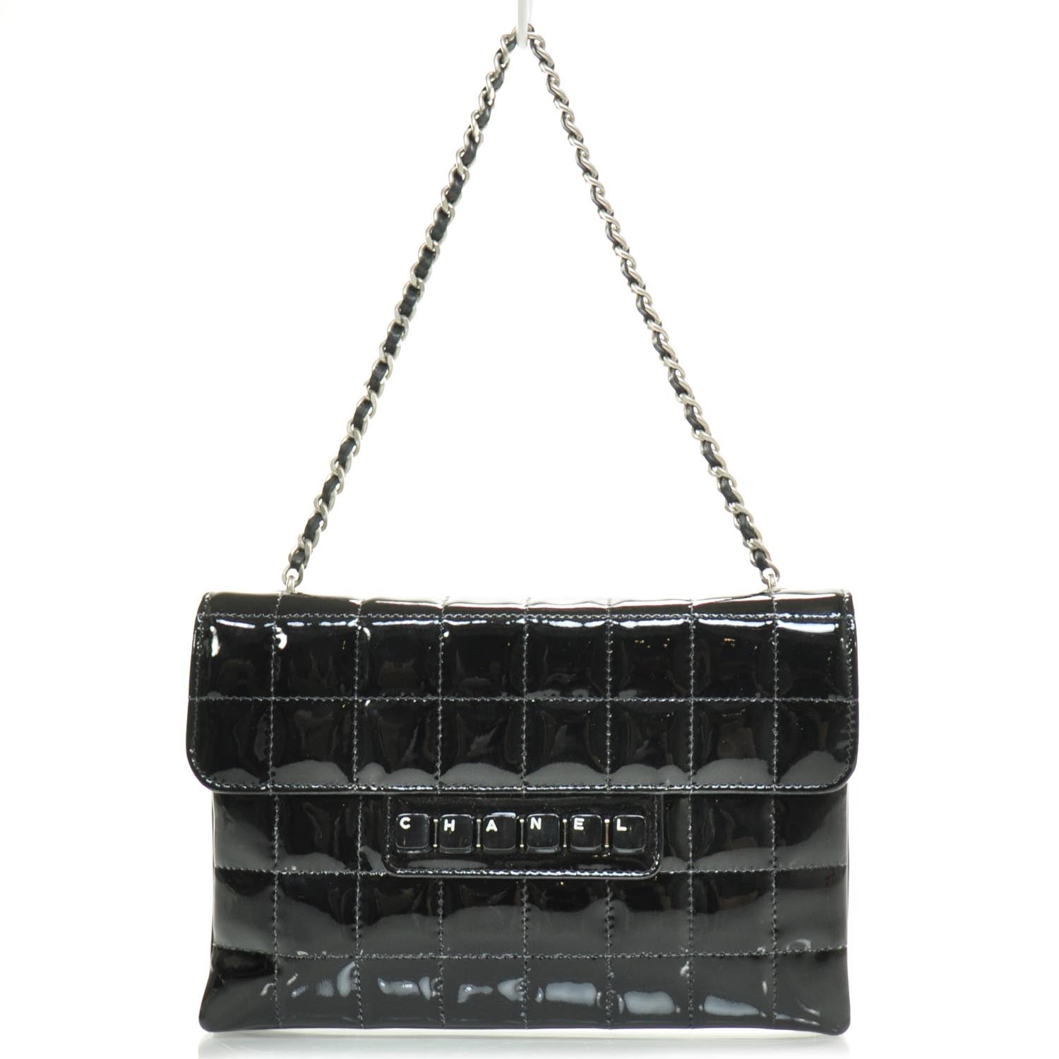 Chanel Patent Chocolate Bar Quilted Computer Keys Flap Black 1 of 10