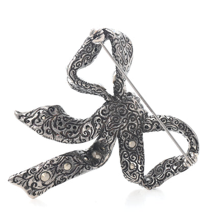 Gucci Metal Crystal Bow Brooch Silver 2 of 2