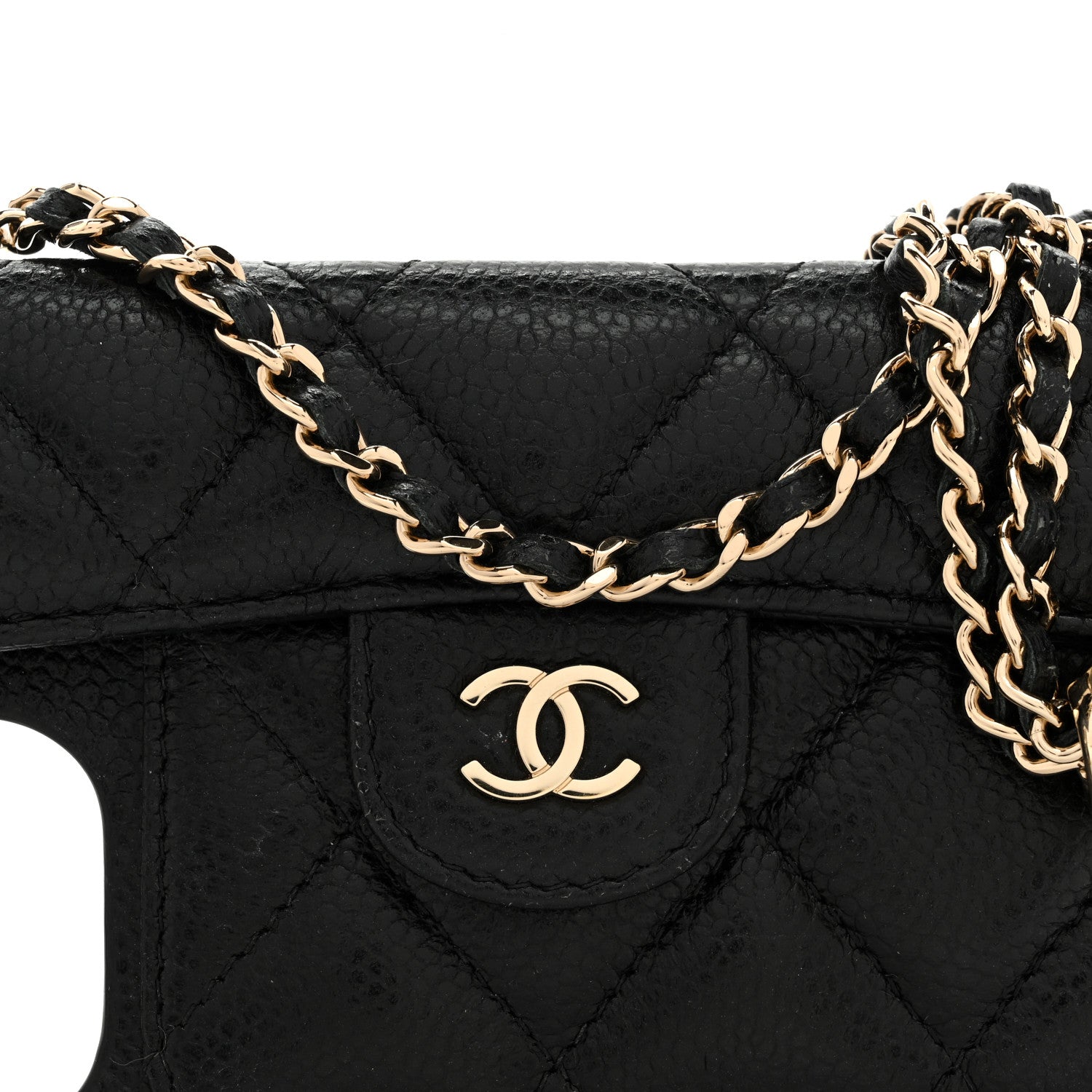 Chanel Caviar Quilted Pearl Crush iPhone XII Pro Max Holder With Chain Black 8 of 10