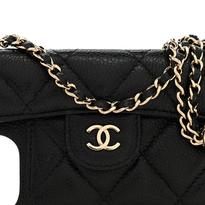 Chanel Caviar Quilted Pearl Crush iPhone XII Pro Max Holder With Chain Black 8 of 10