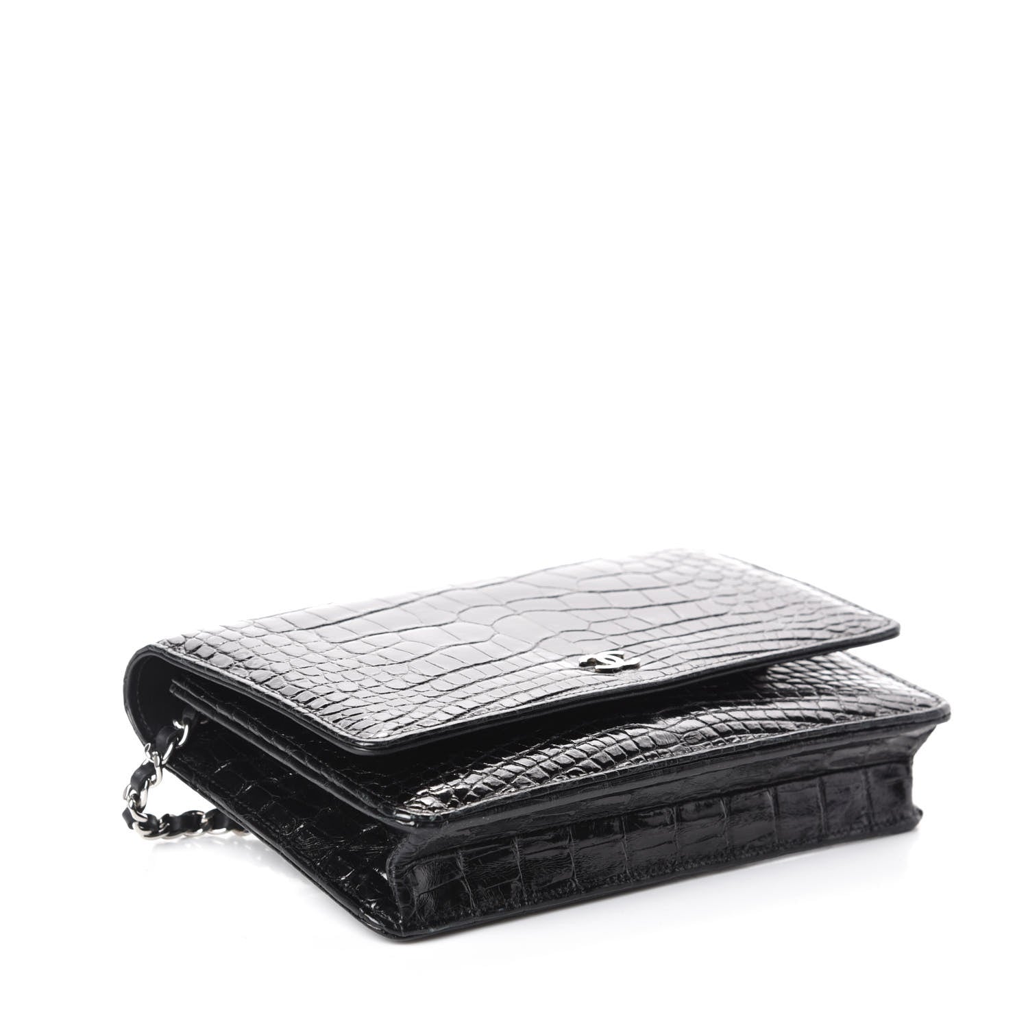 Chanel Shiny Crocodile Wallet on Chain WOC Black 4 of 12