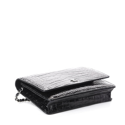 Chanel Shiny Crocodile Wallet on Chain WOC Black 4 of 12