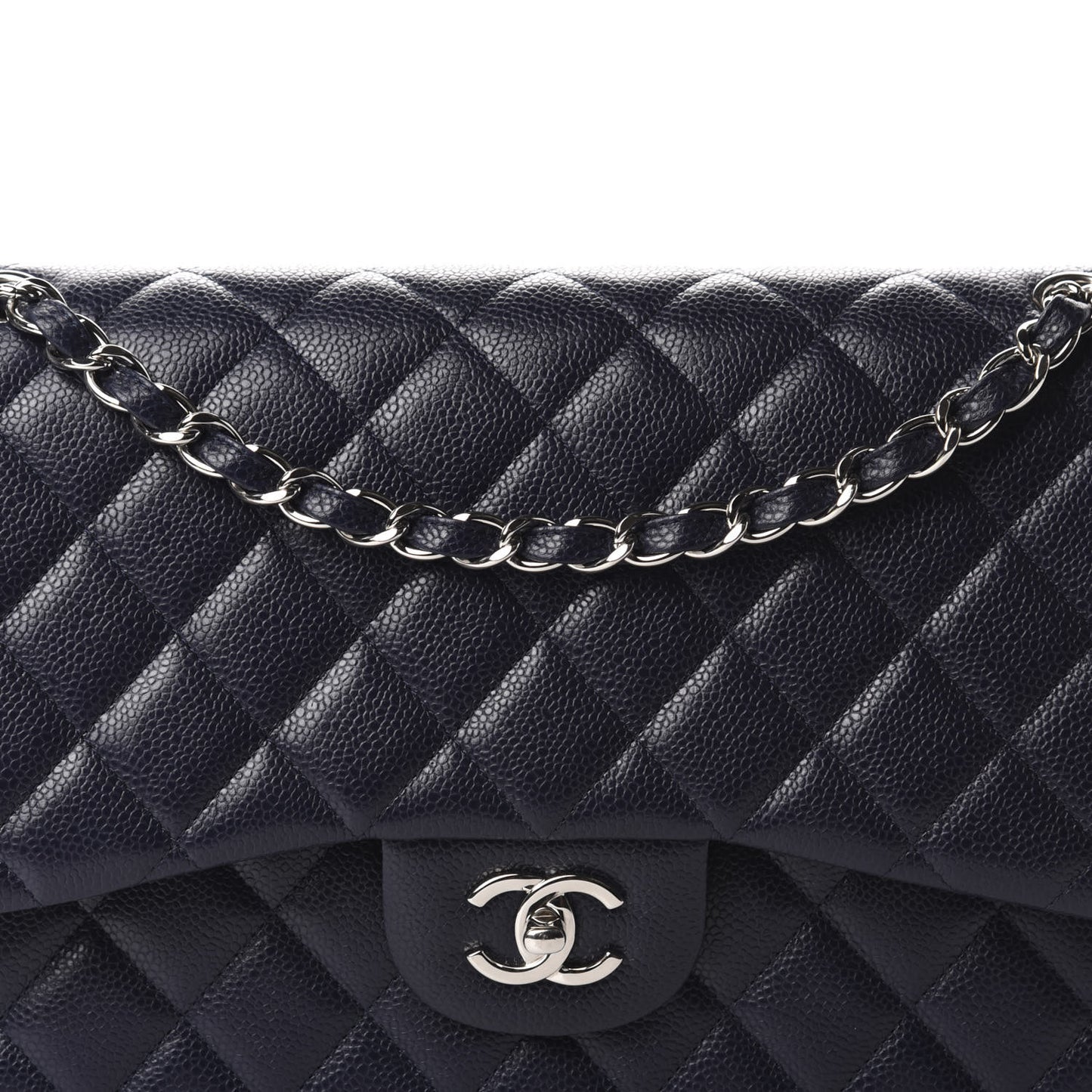 Caviar Quilted Jumbo Double Flap Navy