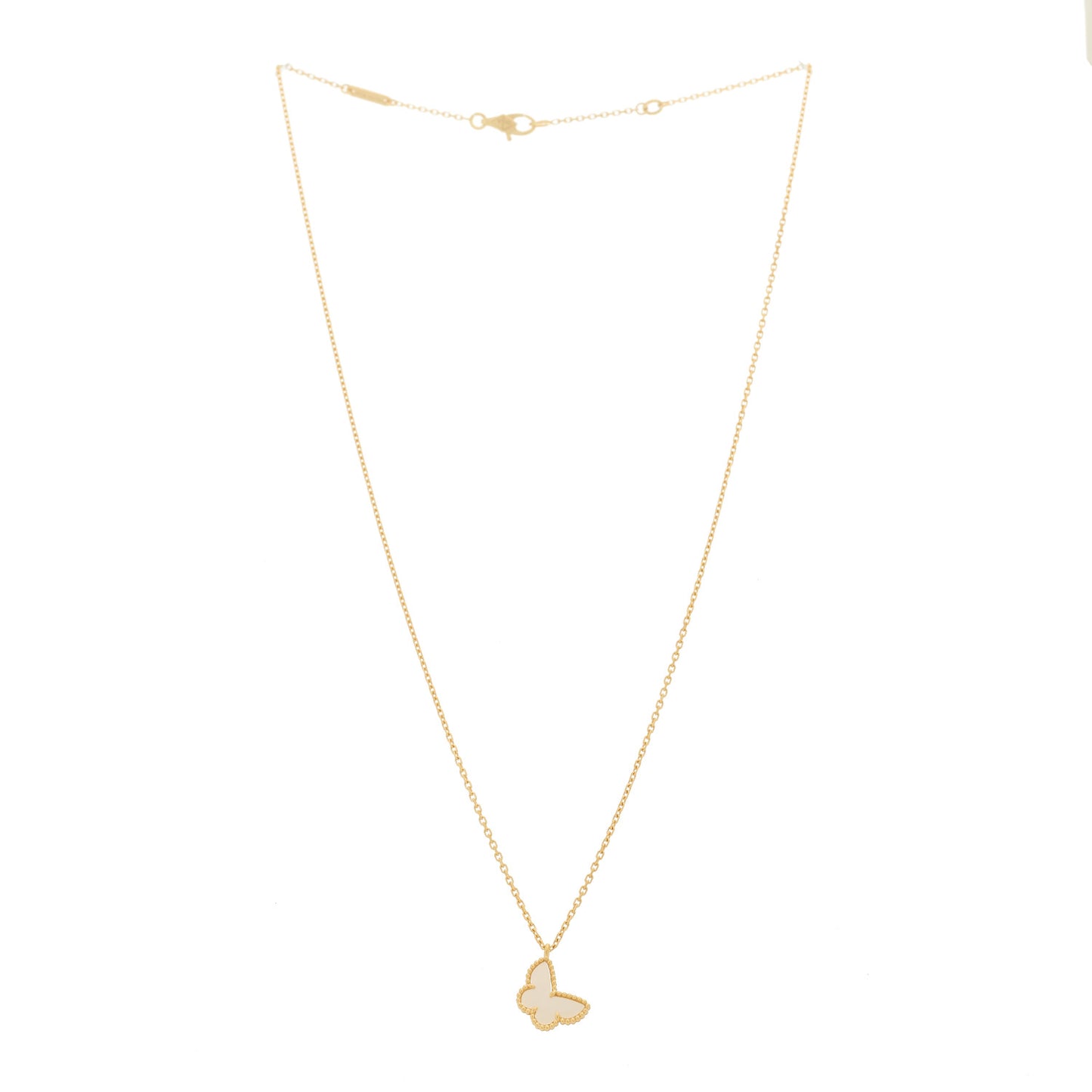 18K Yellow Gold Mother of Pearl Sweet Alhambra Butterfly Pendant Necklace