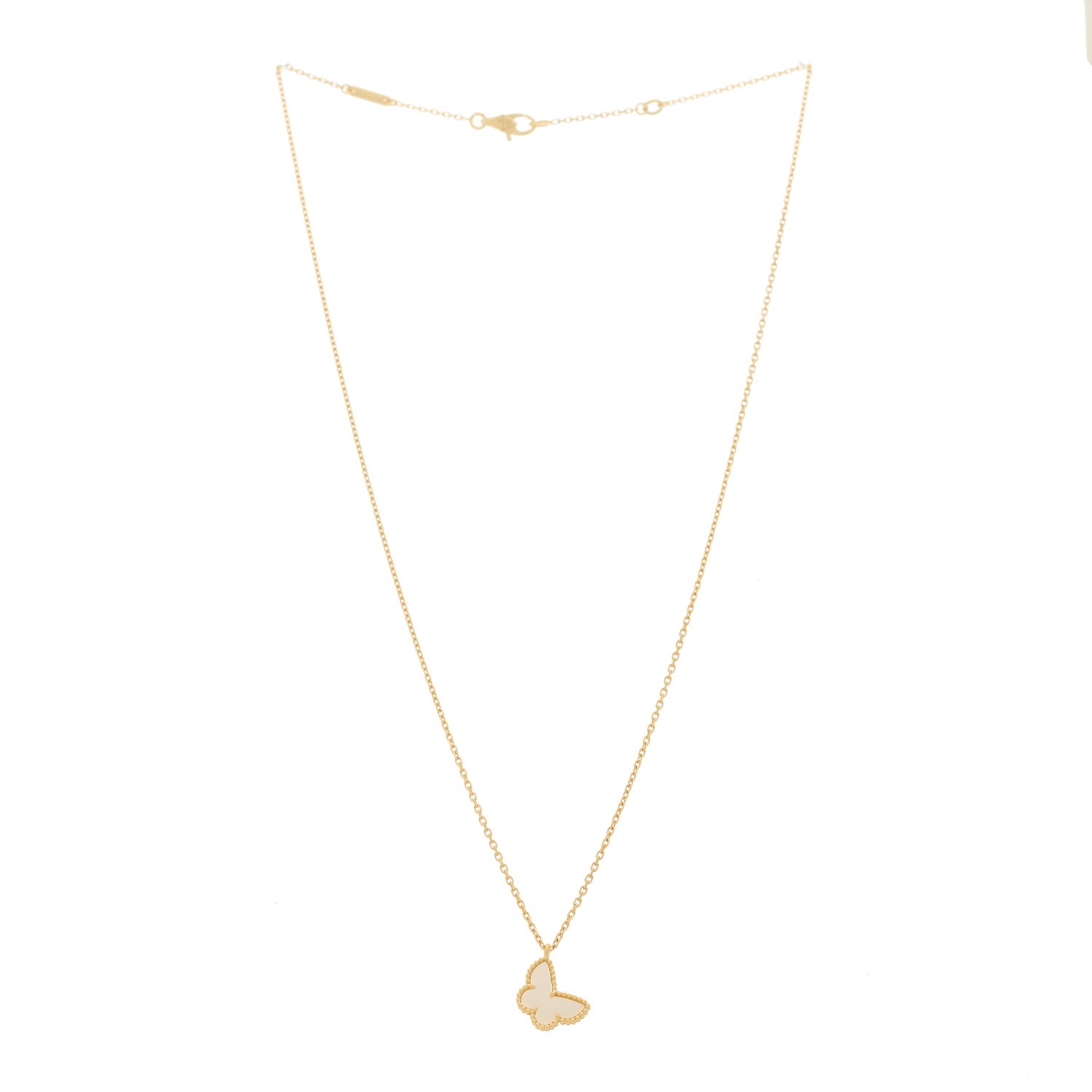 Van Cleef & Arpels 18K Yellow Gold Mother of Pearl Sweet Alhambra Butterfly Pendant Necklace 2 of 6