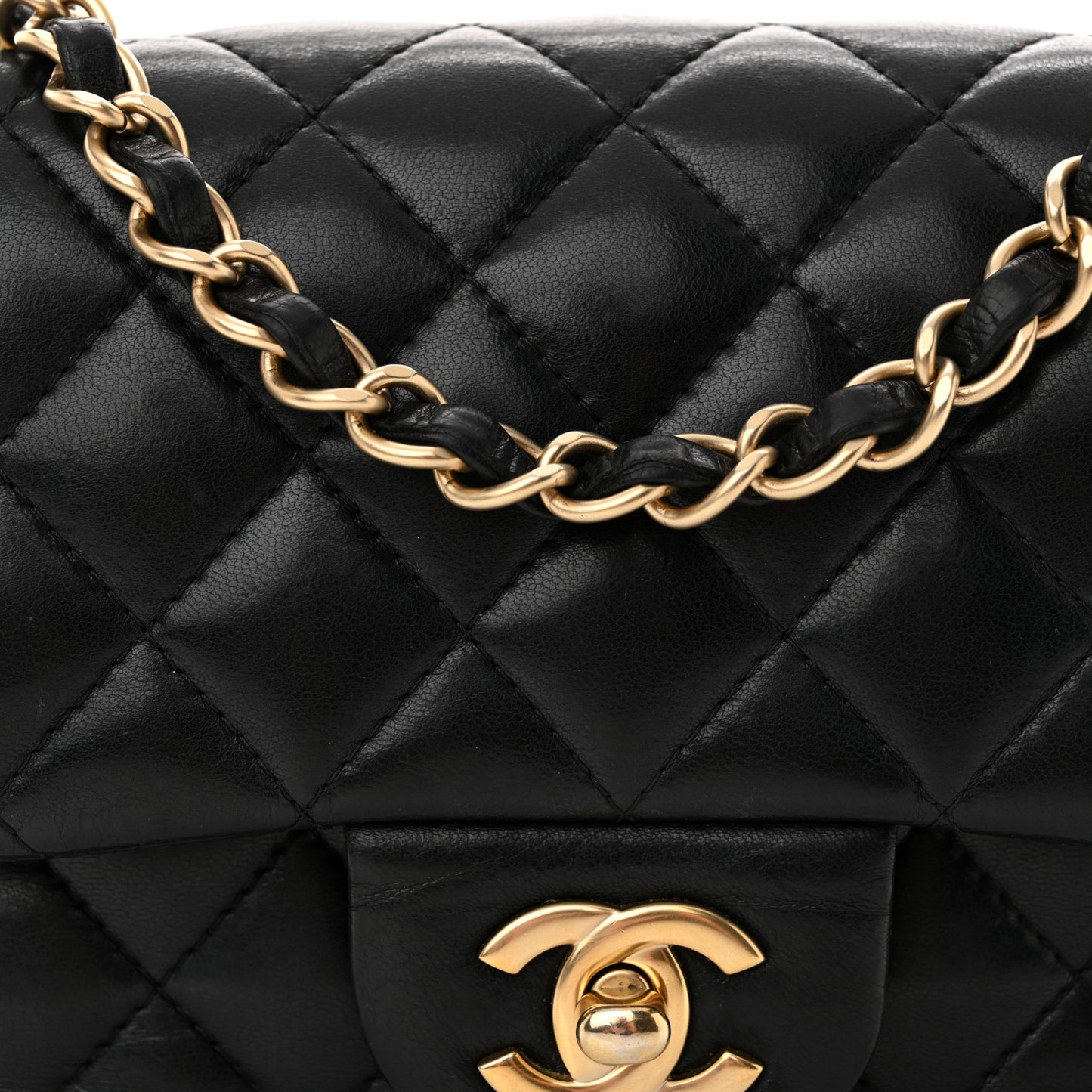Lambskin Quilted Mini Square Flap Black