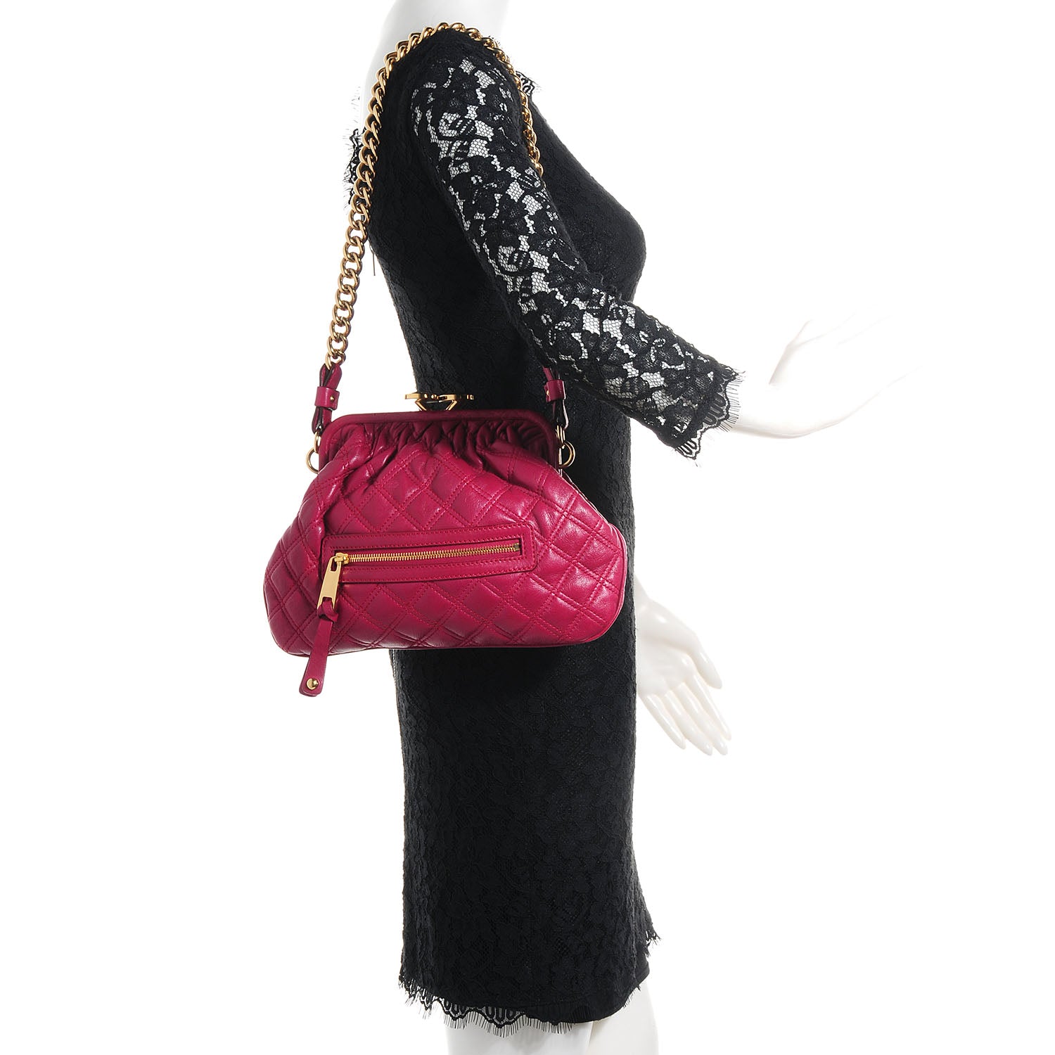 Marc Jacobs Leather Quilted Little Stam Fuchsia 2 of 9