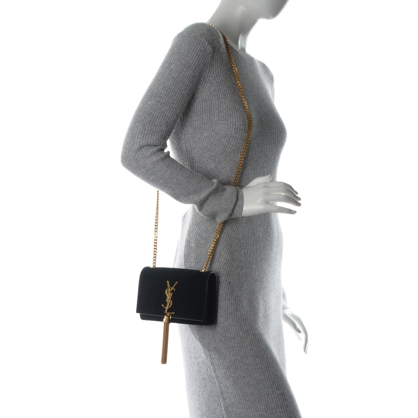 Suede Small Classic Monogram Kate Tassel Satchel Black